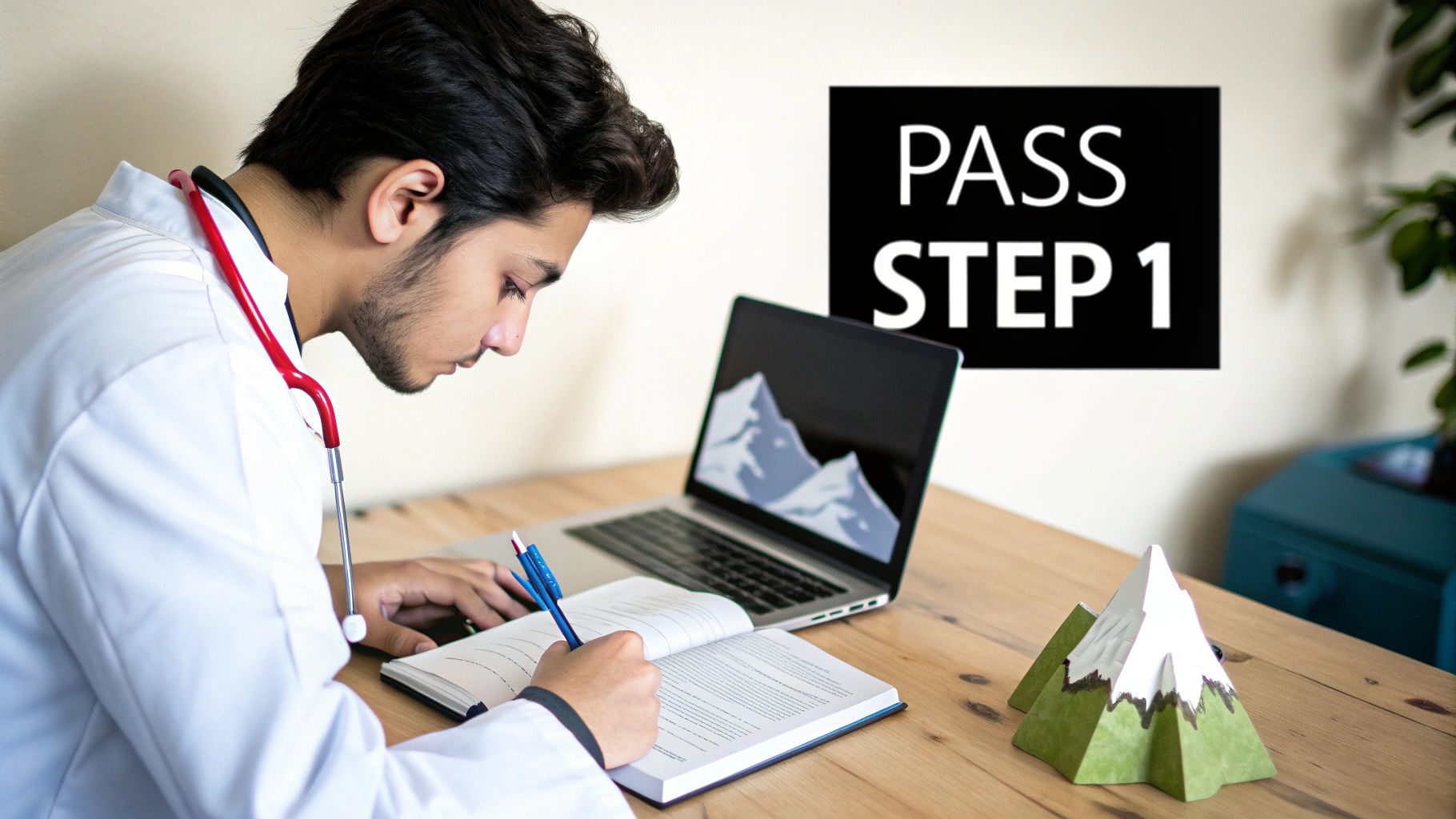 A medical student studying intensely for the USMLE Step 1 exam.