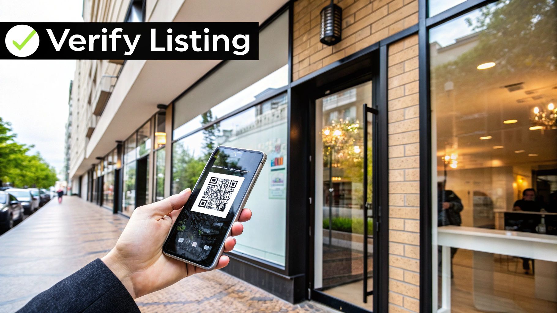 A person holding a smartphone showing a verification success screen, symbolizing the completion of the Apple Maps business verification process.