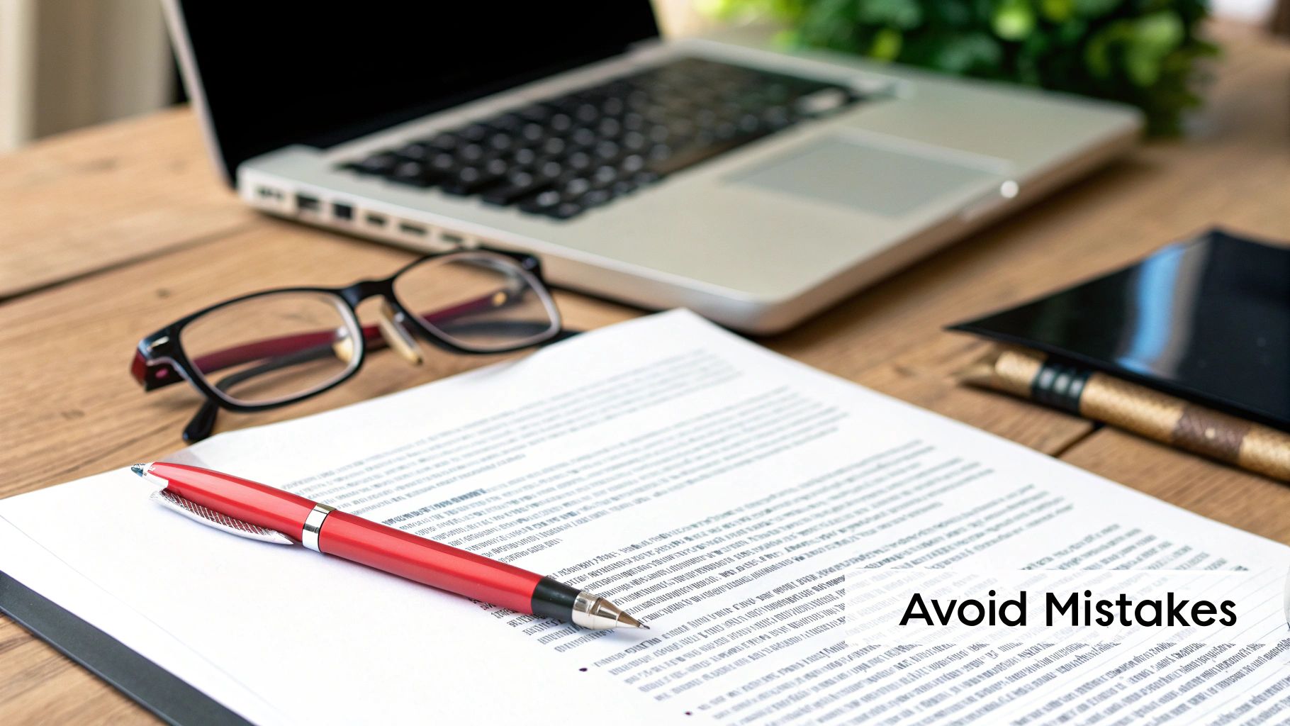 A red warning sign with an exclamation mark, symbolizing mistakes to avoid in a personal statement.