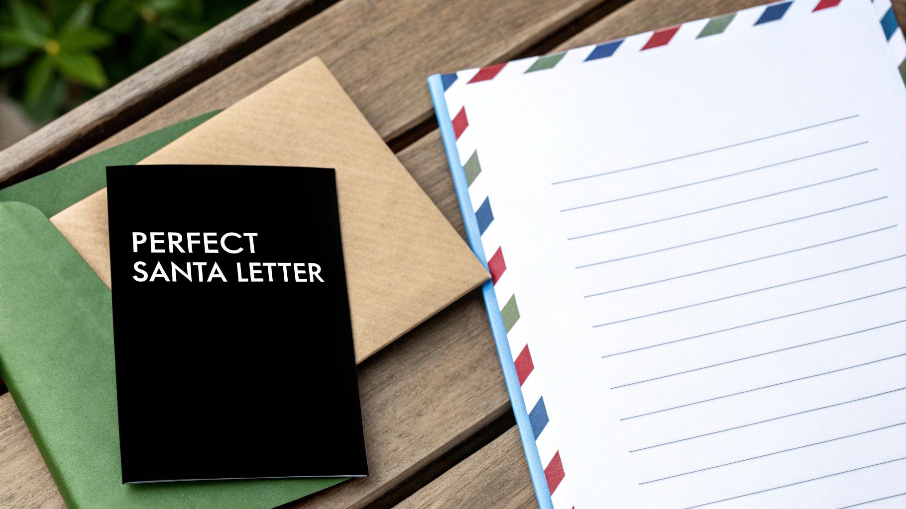 A festive image showing a handwritten letter from Santa, decorated with holly and a red wax seal.