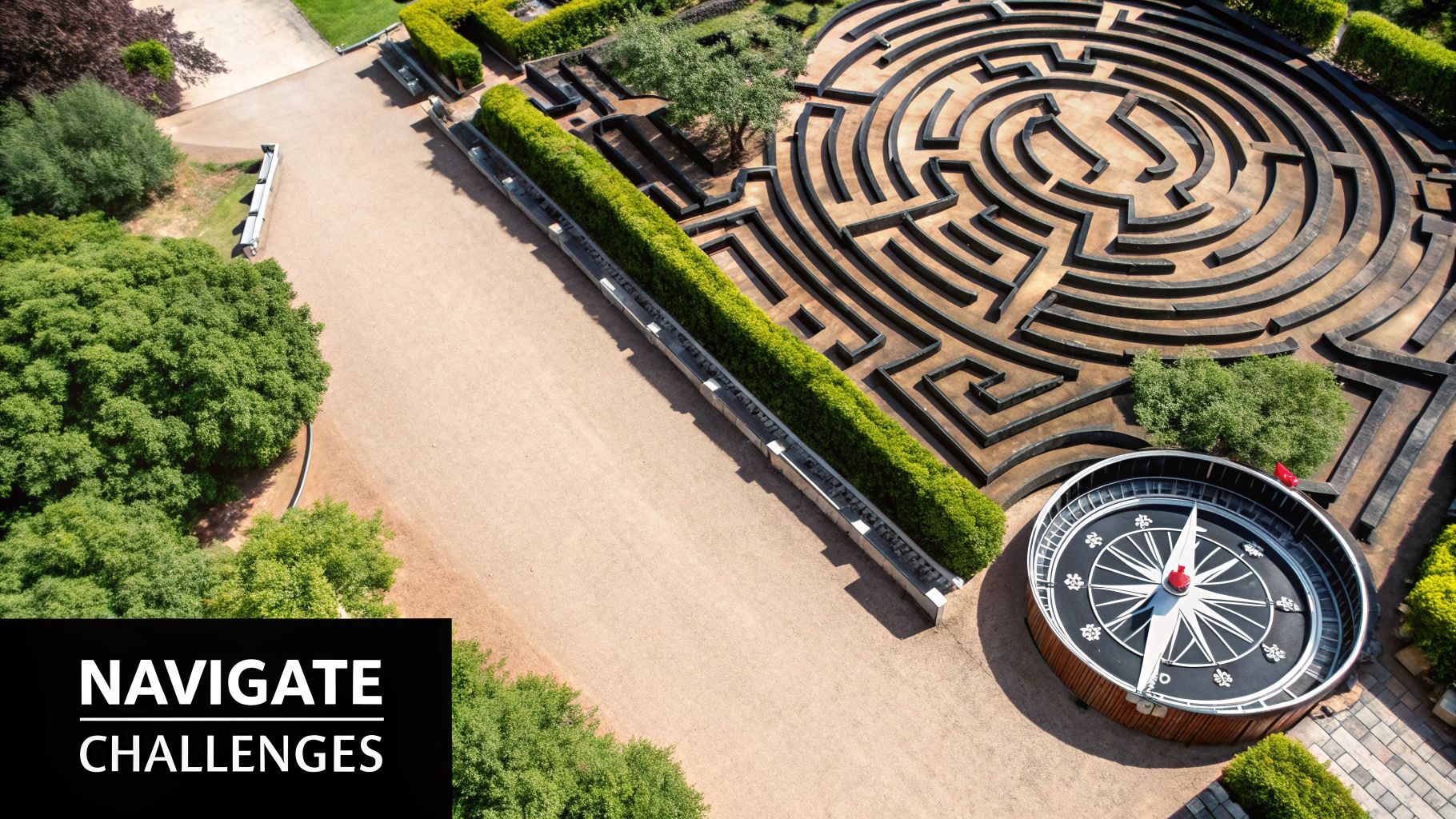 A person navigating a complex maze on a tablet, symbolizing the challenges of SaaS SEO.