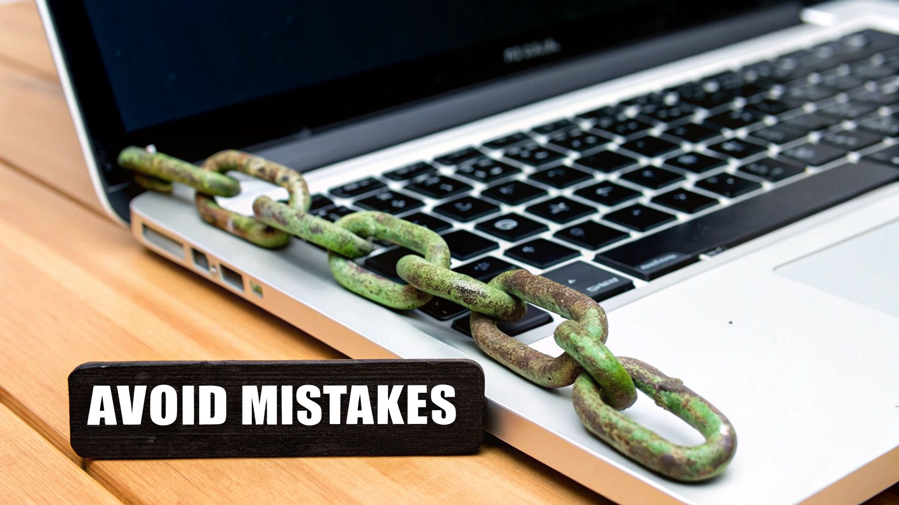 A digital illustration showing a red 'X' over a poorly written search engine result snippet, symbolizing common SEO mistakes.