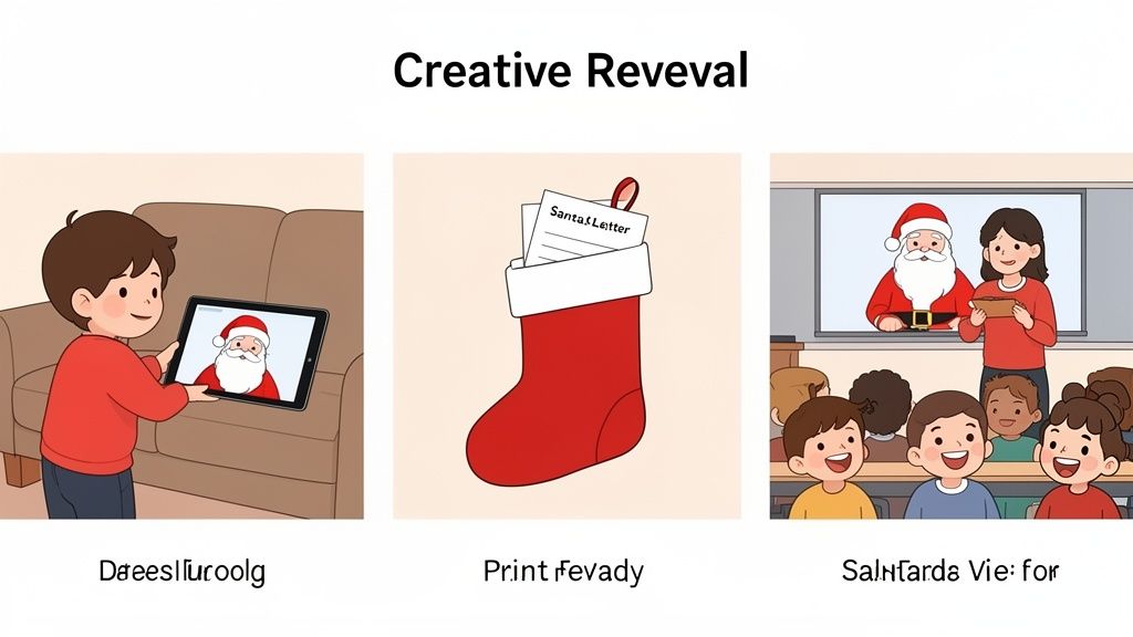 A three-panel image showing different creative ways to receive a message from Santa Claus.