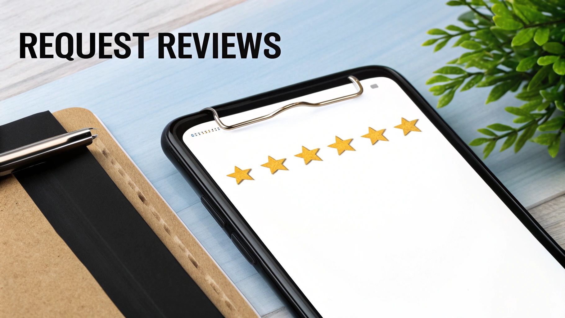 A person on a smartphone leaving a five-star review for a local business.