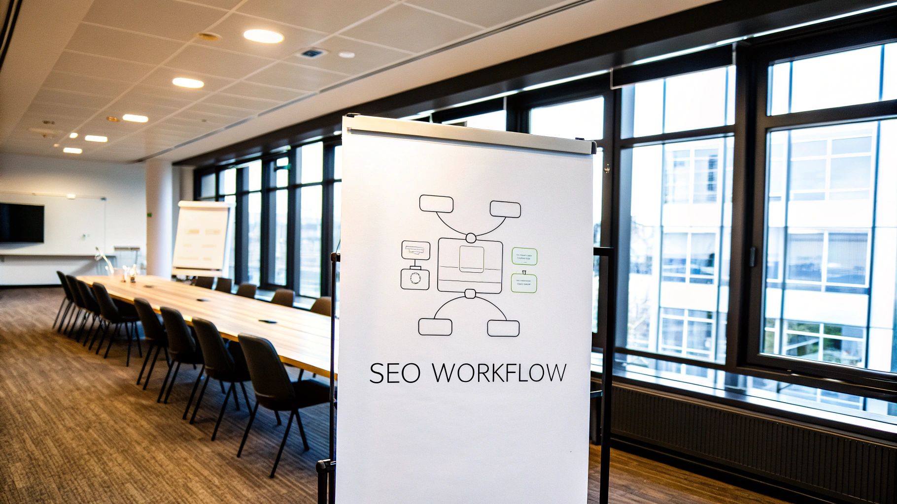 A detailed workflow chart showing the cyclical nature of SEO management, from audit to reporting.