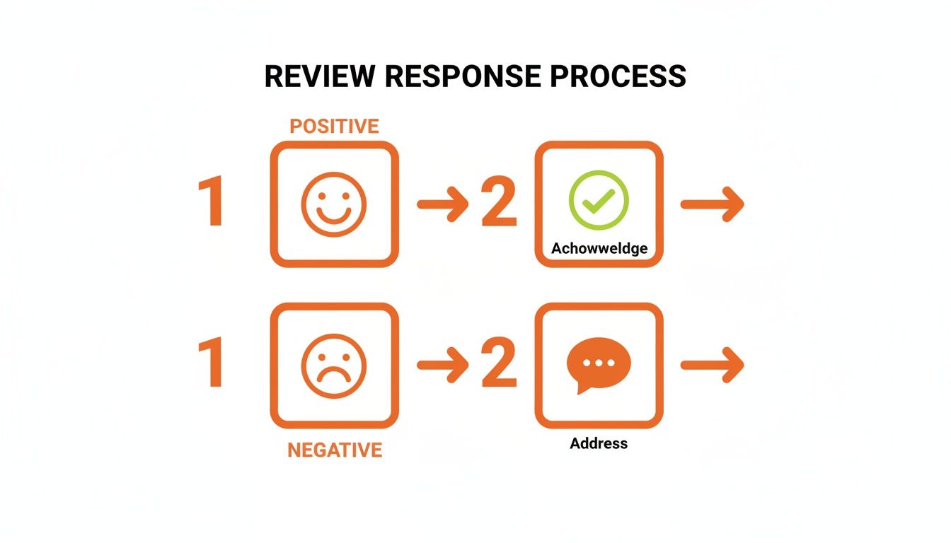 Flowchart illustrating the review response process for positive and negative customer feedback.