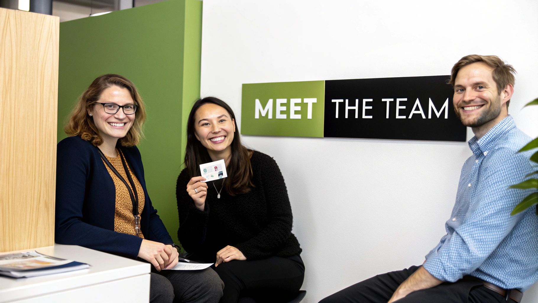 A team of smiling employees, representing the Team Recognition and Credit approach to review responses.