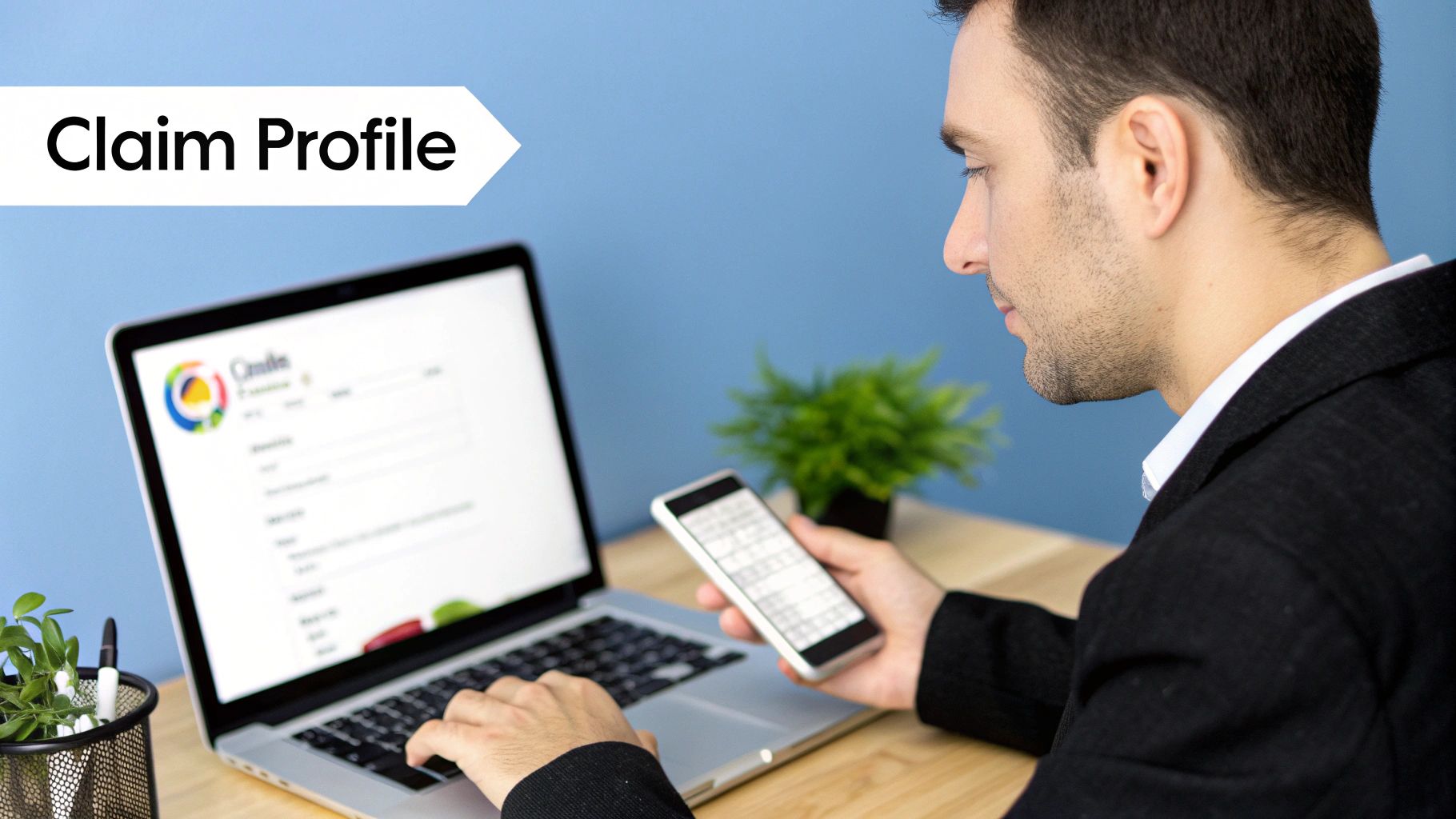 Business owner managing their Google Business Profile on a laptop