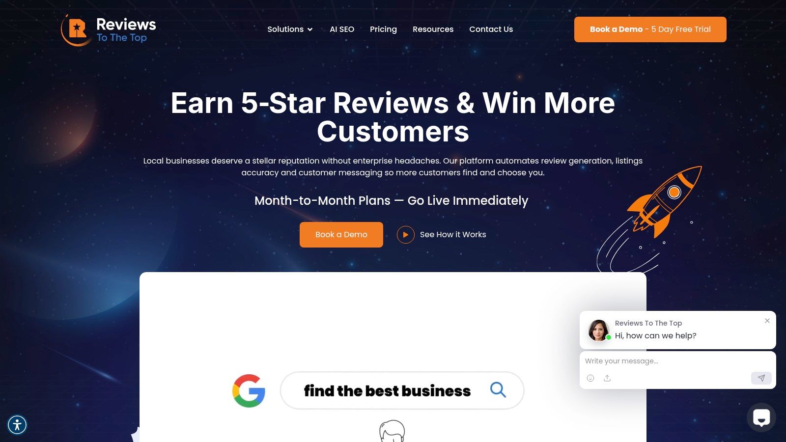 Reviews To The Top platform showing online review management for small businesses