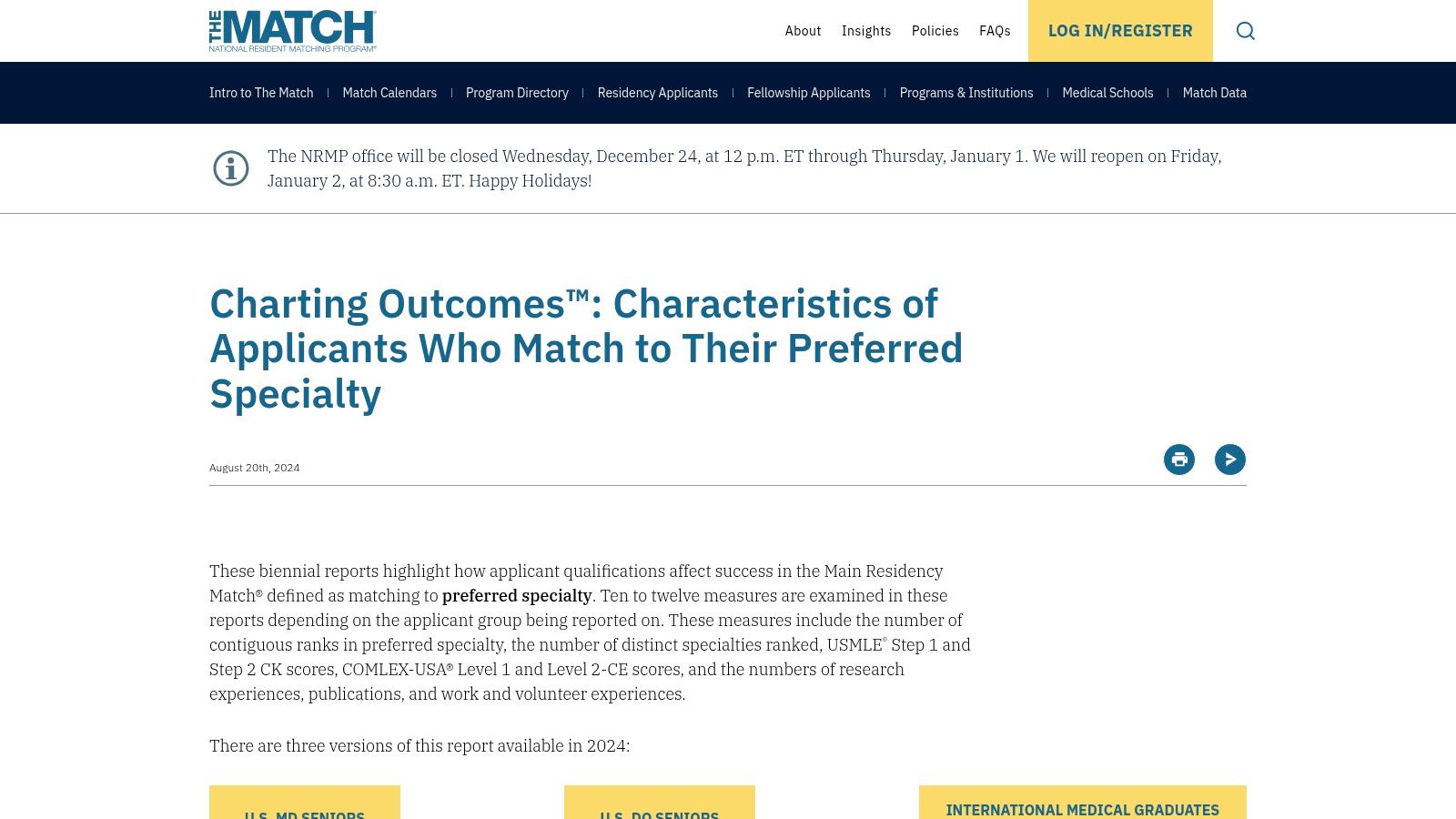 NRMP – Charting Outcomes in the Match