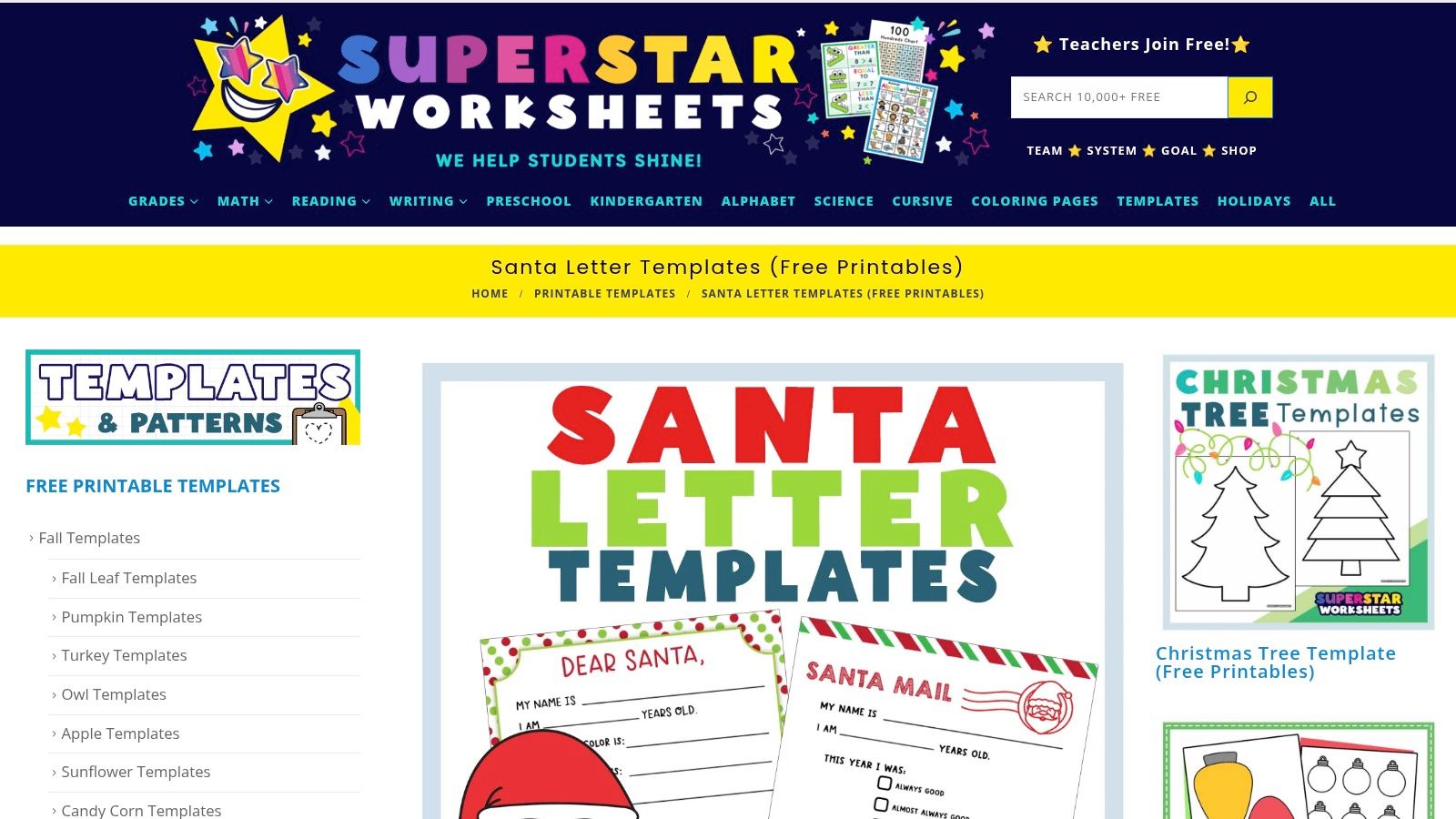 A collection of printable Santa letter templates and wish lists from Superstar Worksheets.