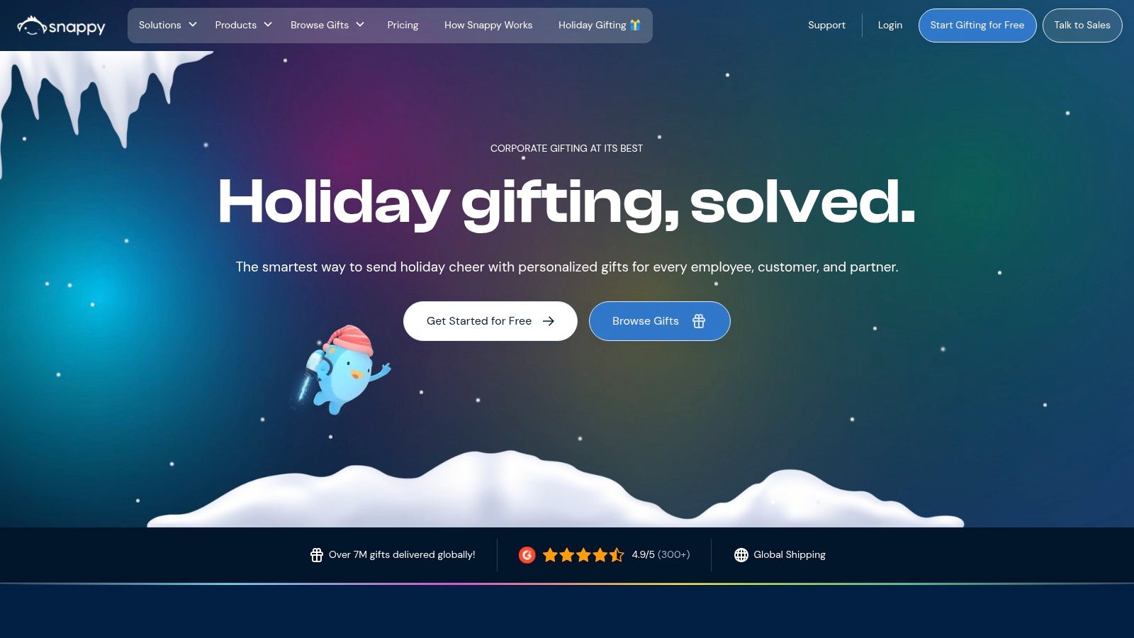 A user browsing the Snappy platform to select a corporate holiday gift from a curated collection