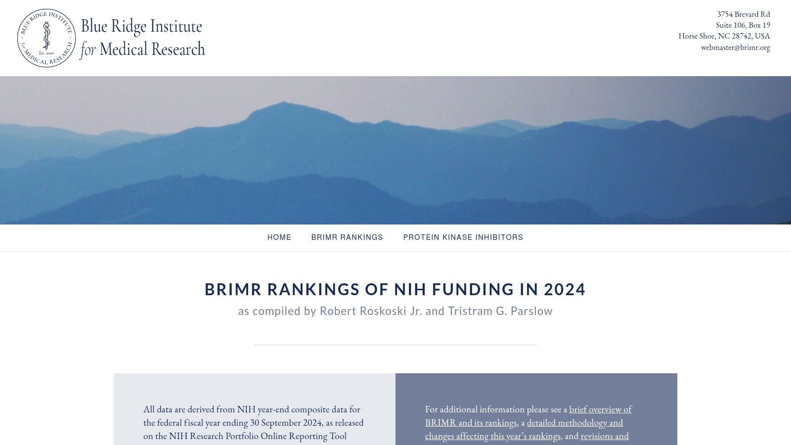 Blue Ridge Institute for Medical Research (BRIMR) β NIH Funding Rankings