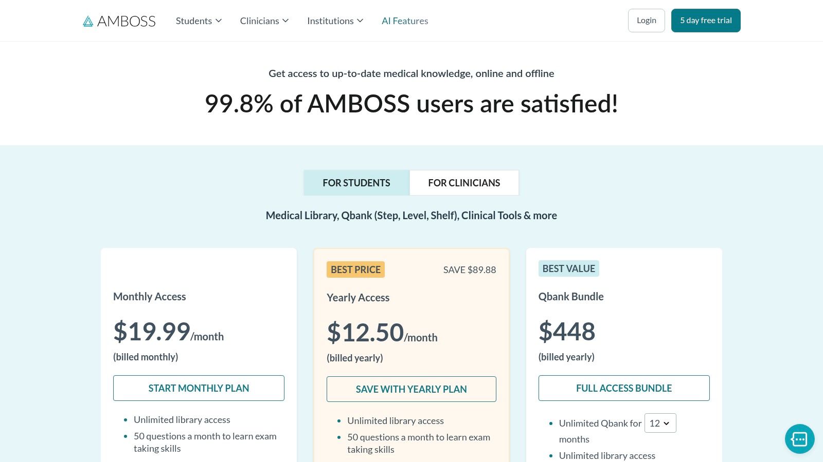 AMBOSS – Library + Step 1 Qbank and tools