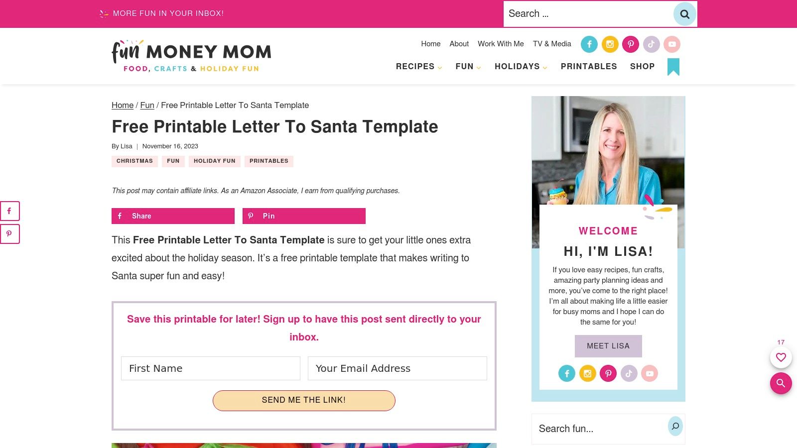 A free printable Santa list template from the Fun Money Mom blog.