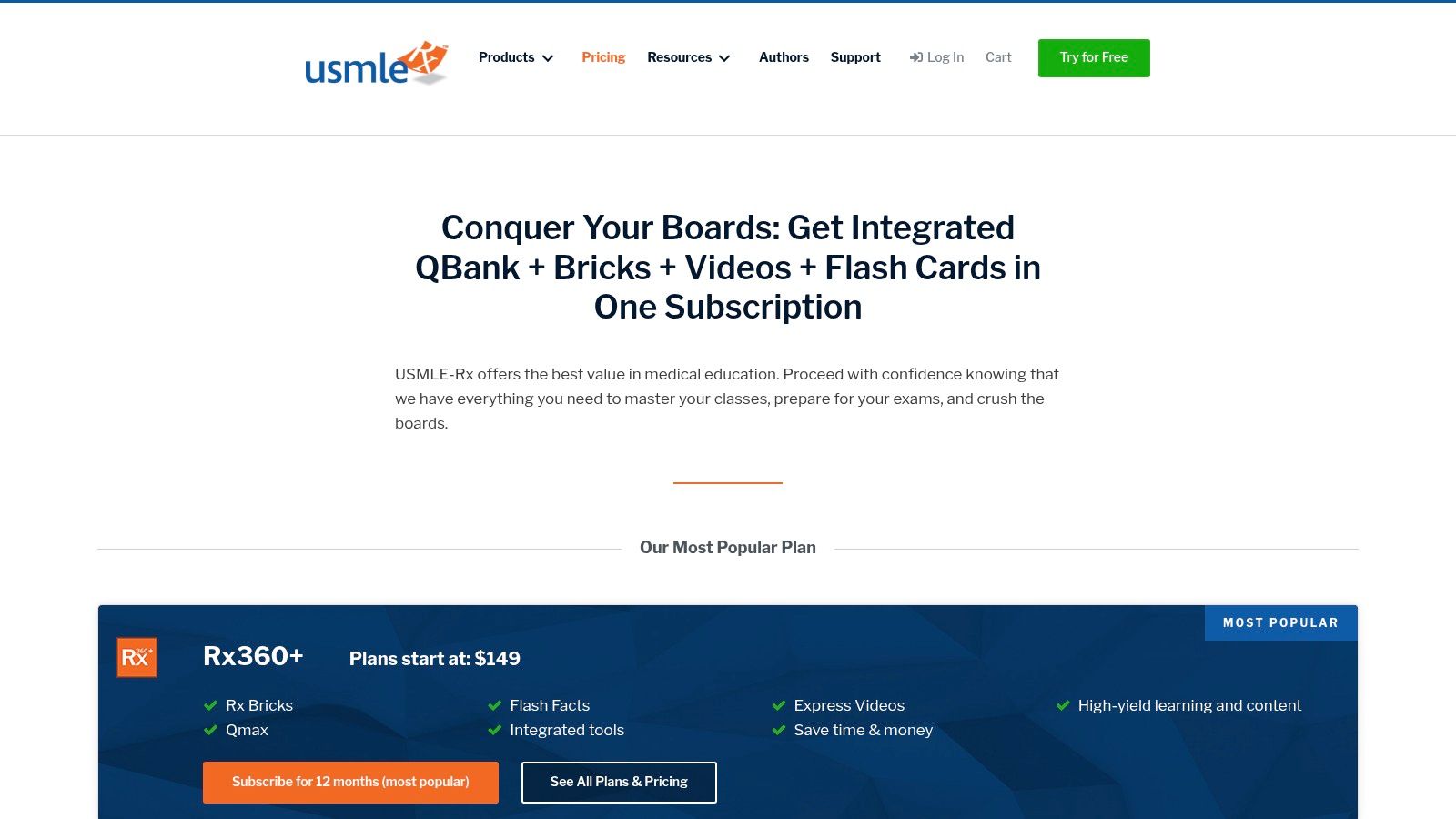 USMLE-Rx – Qmax QBank + Rx Bricks + Express Videos + Flash Facts