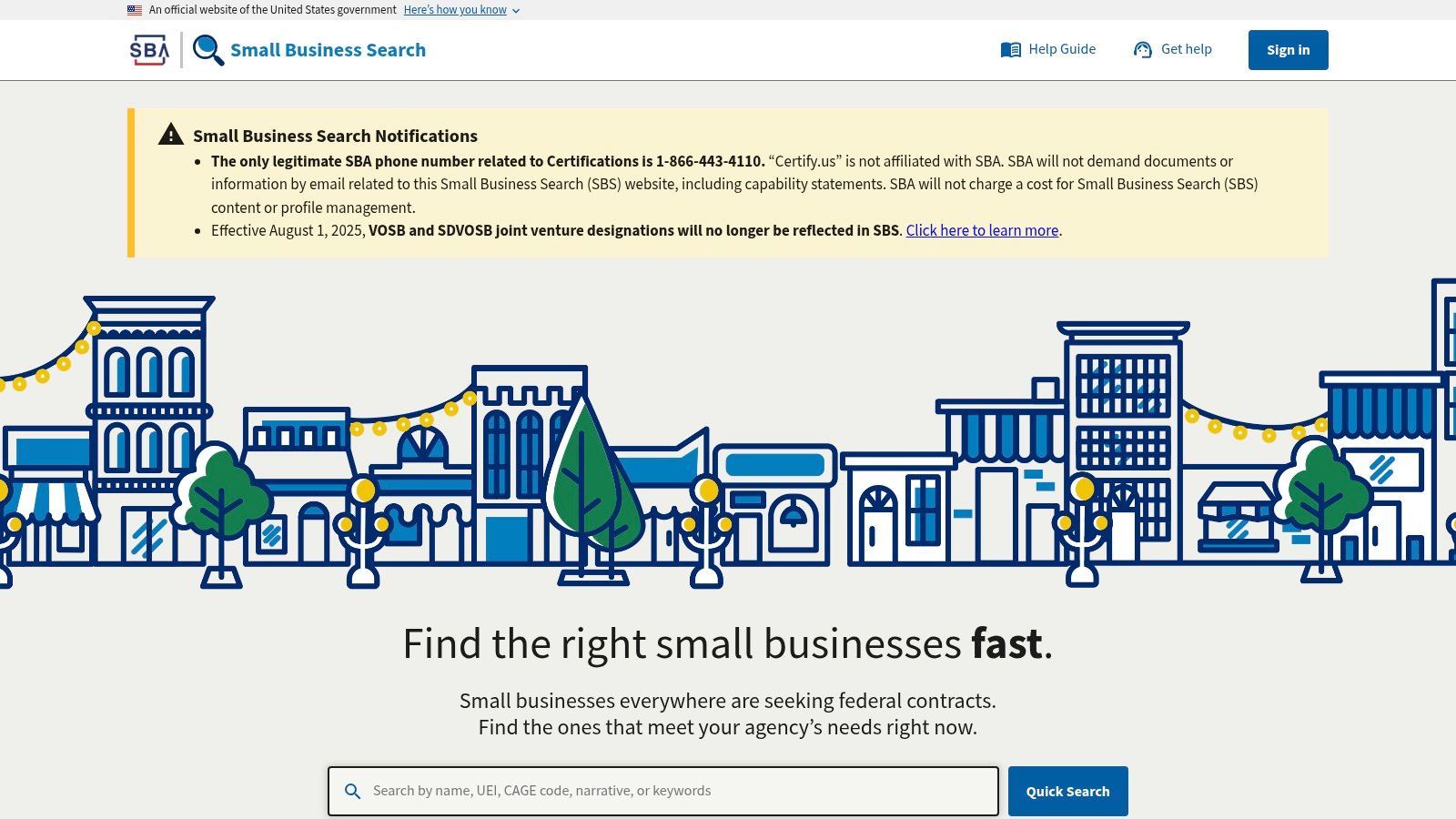 SBA Dynamic Small Business Search (DSBS)