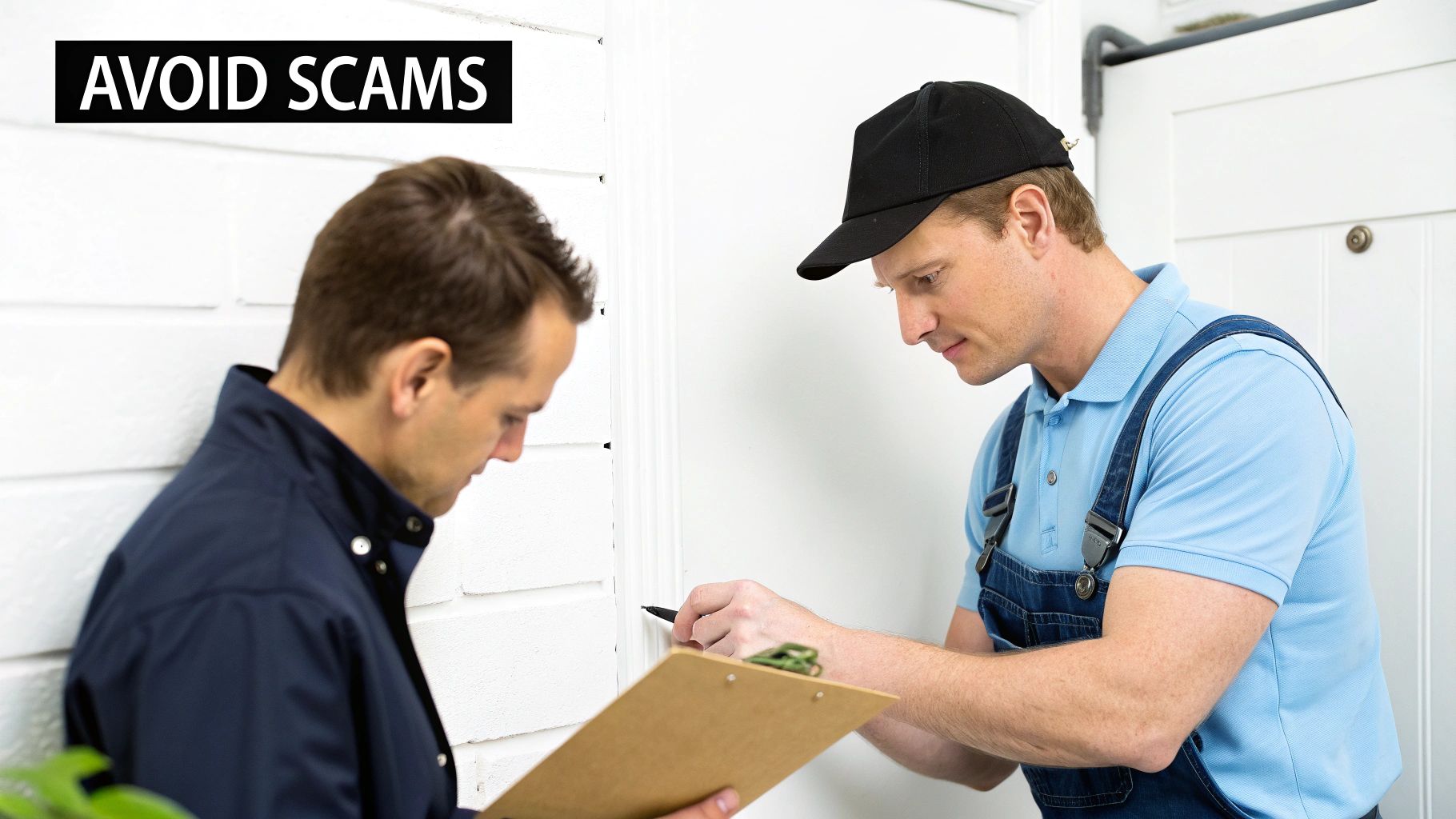 Technician inspecting an air duct with a flashlight.