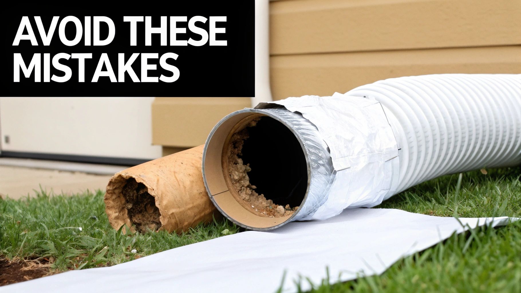 A damaged, crushed flexible dryer vent hose.