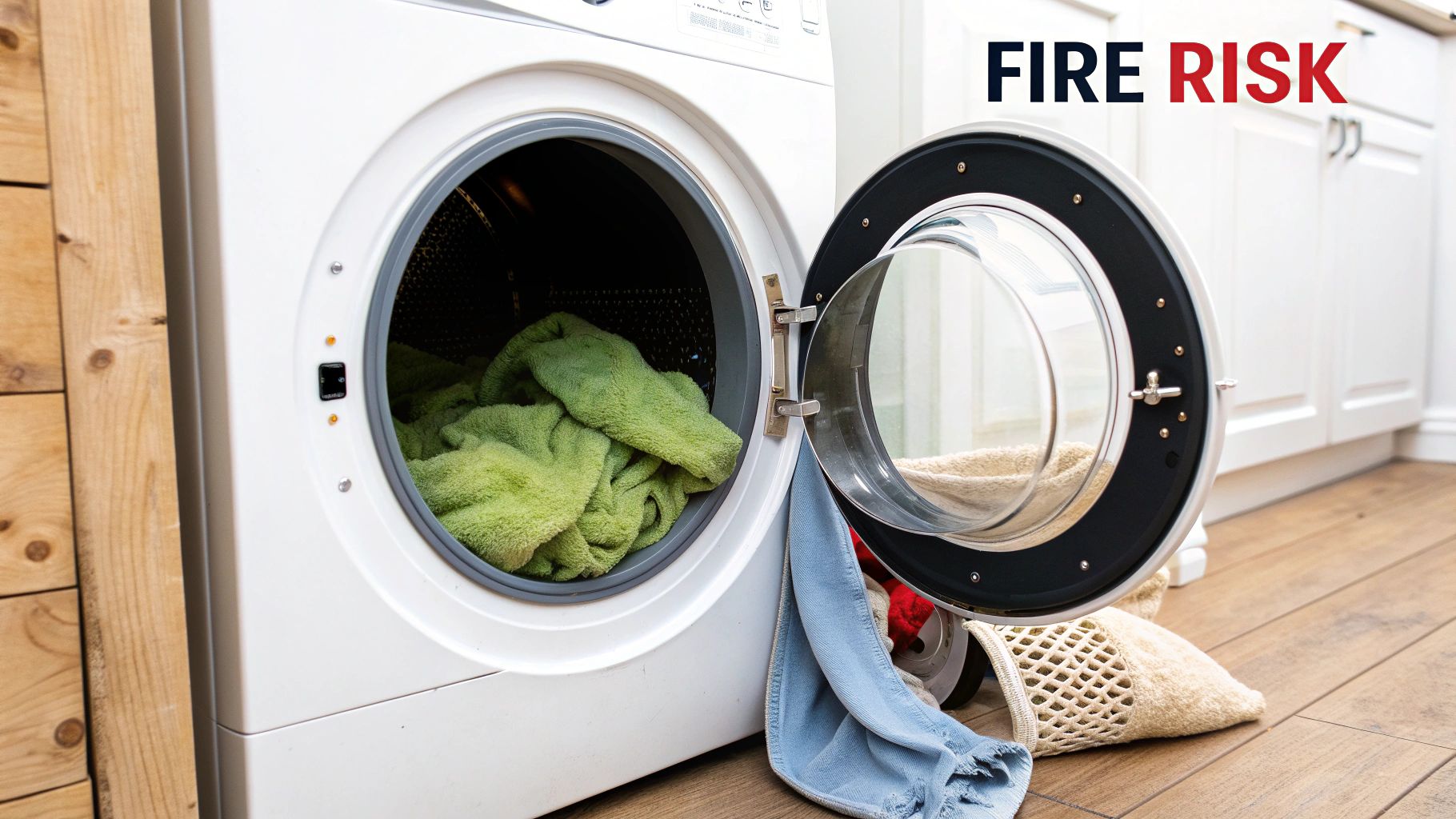 A close-up of a metal dryer vent duct connected to the back of a clothes dryer.