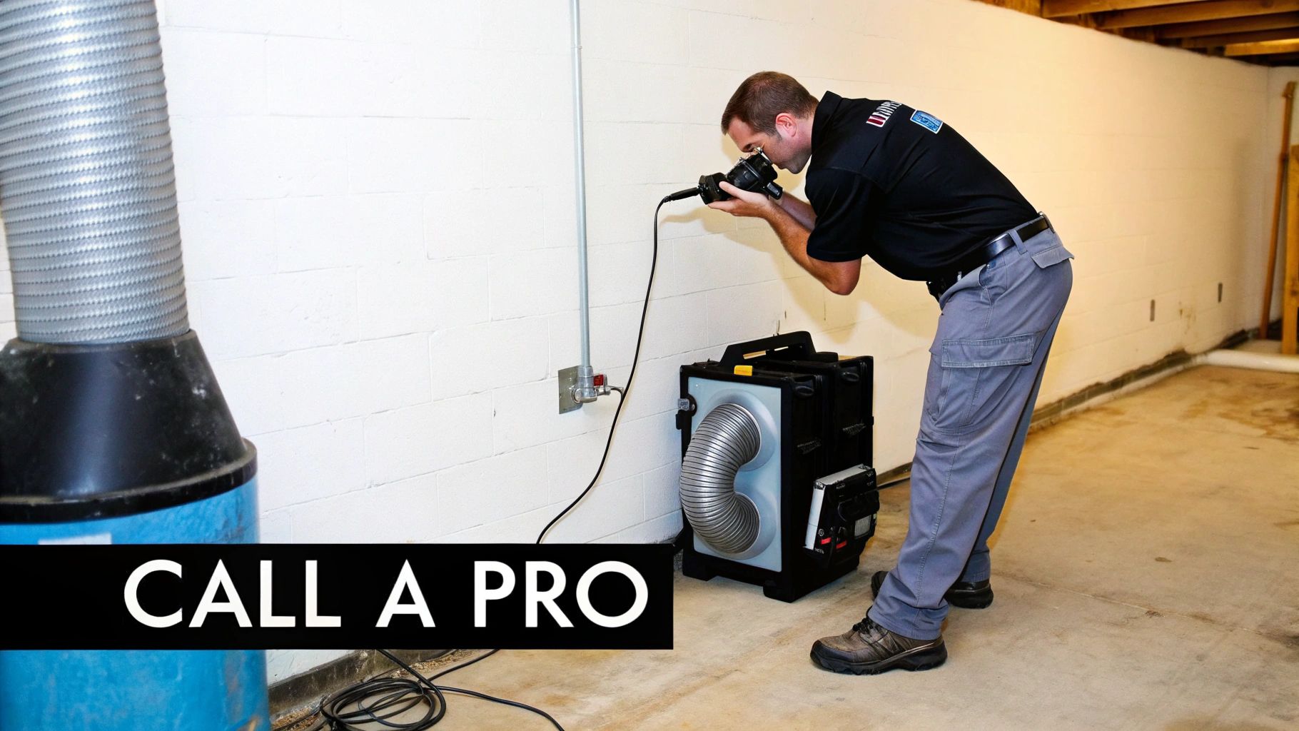 Professional technician using specialized equipment for air duct cleaning