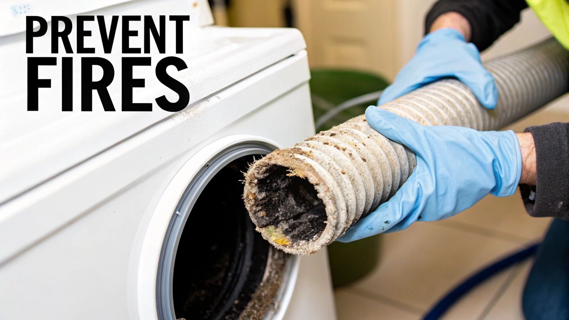 A person inspecting a dryer vent connection on the back of a clothes dryer.