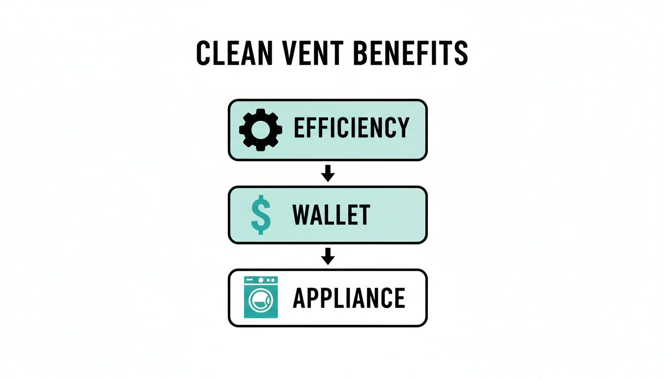 A diagram illustrates clean vent benefits: improved efficiency, wallet savings, and extended appliance lifespan.