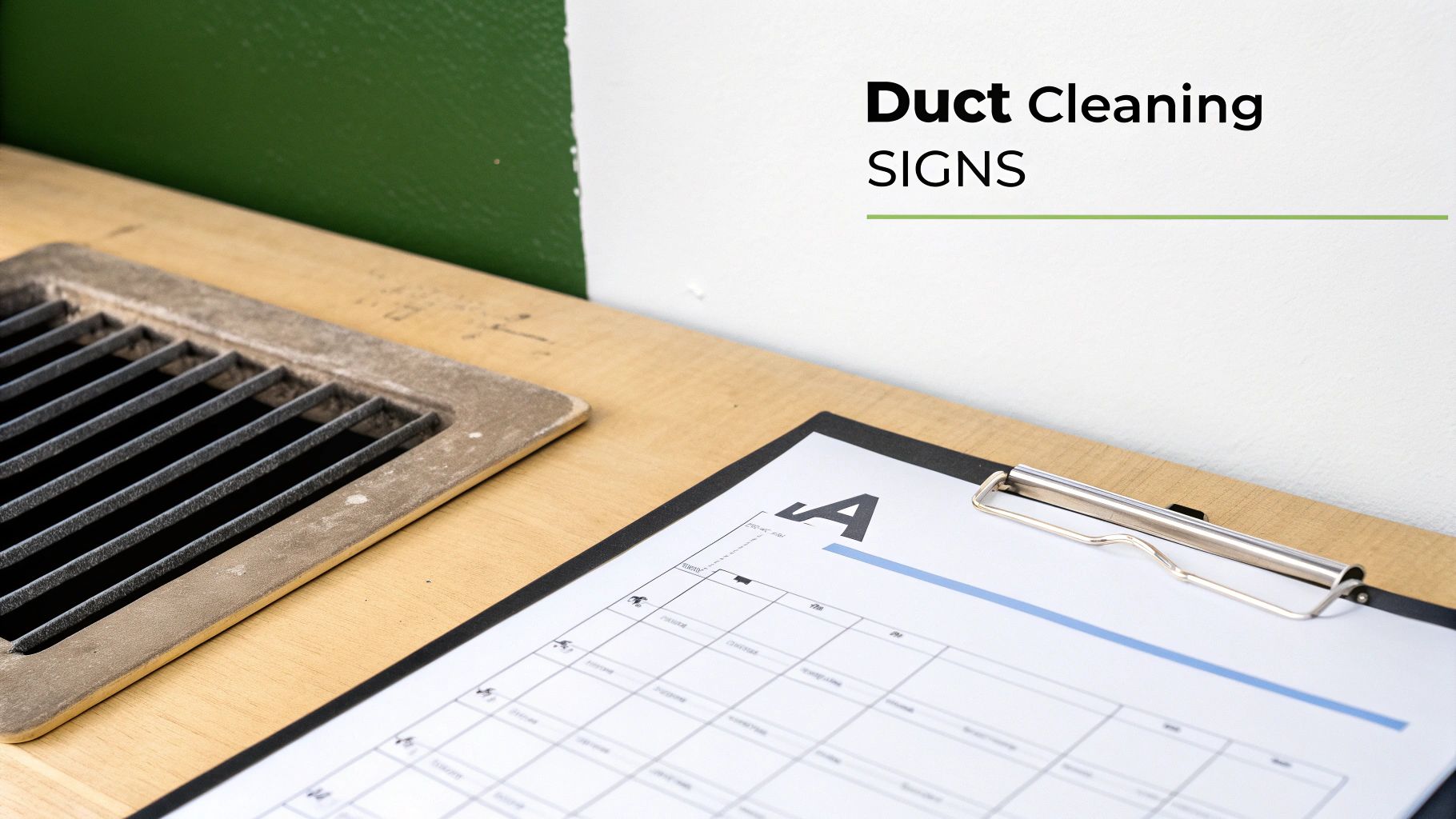 Person pointing a flashlight into an open air duct vent to inspect it for dust and debris