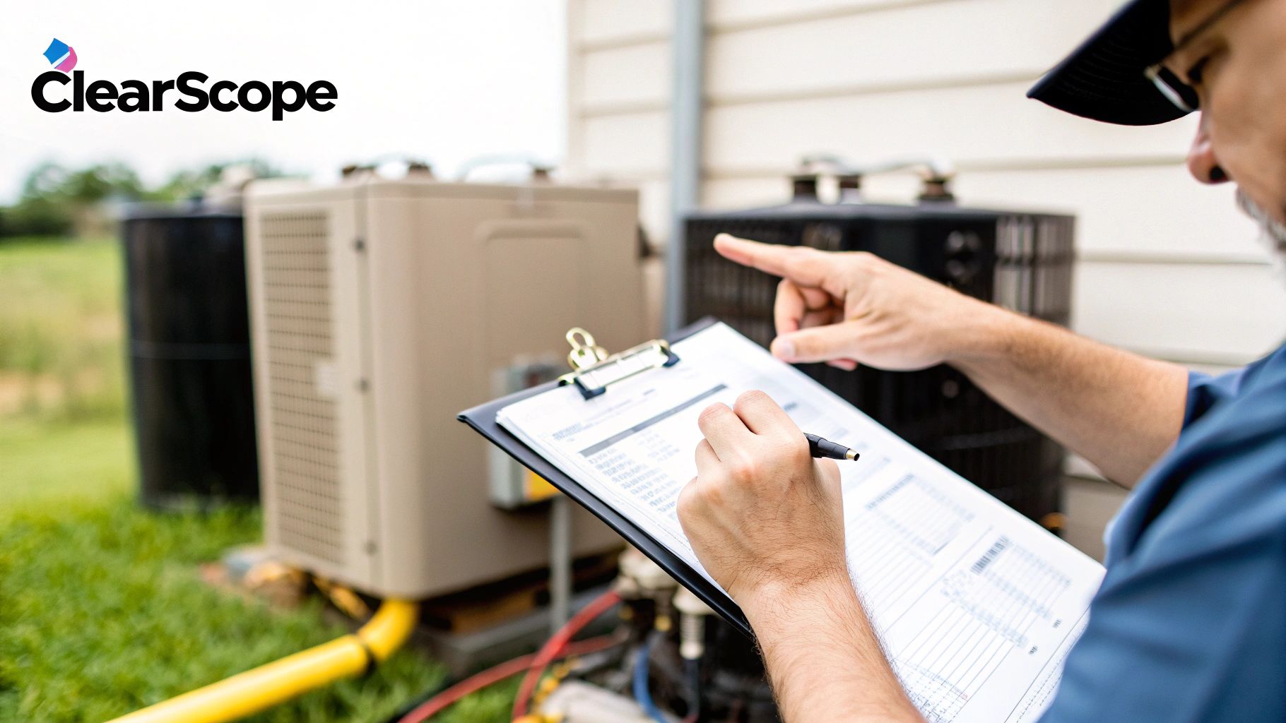 A detailed shot of an HVAC unit&#39;s internal components, showing wiring and machinery.