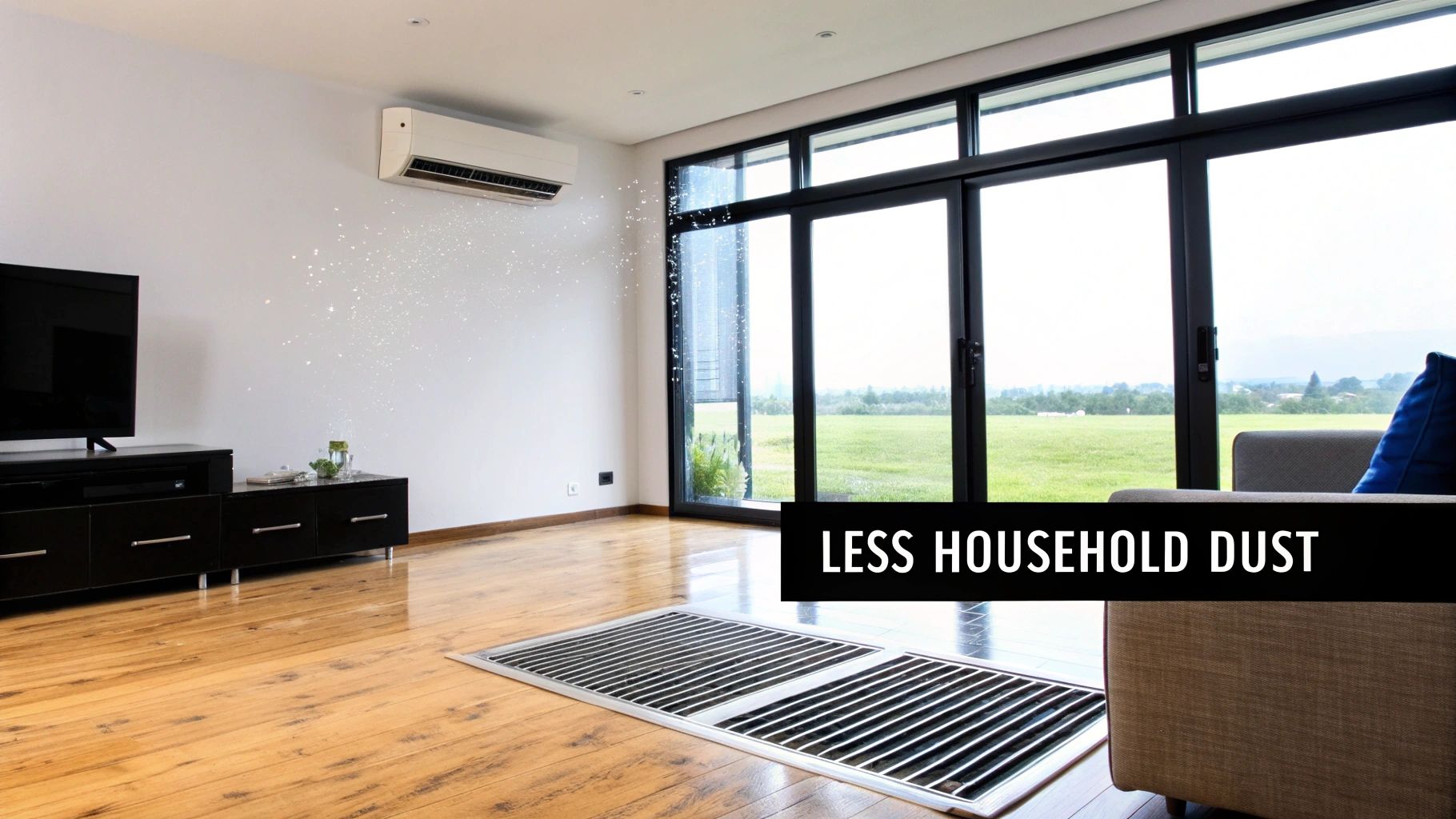 Close-up of a technician cleaning a dusty air duct with specialized equipment