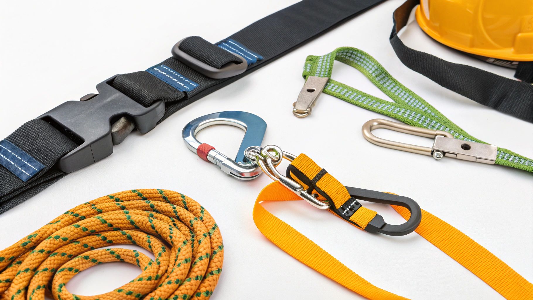 עובד בגובה מצויד ברתמה ומערכת בלימת נפילה