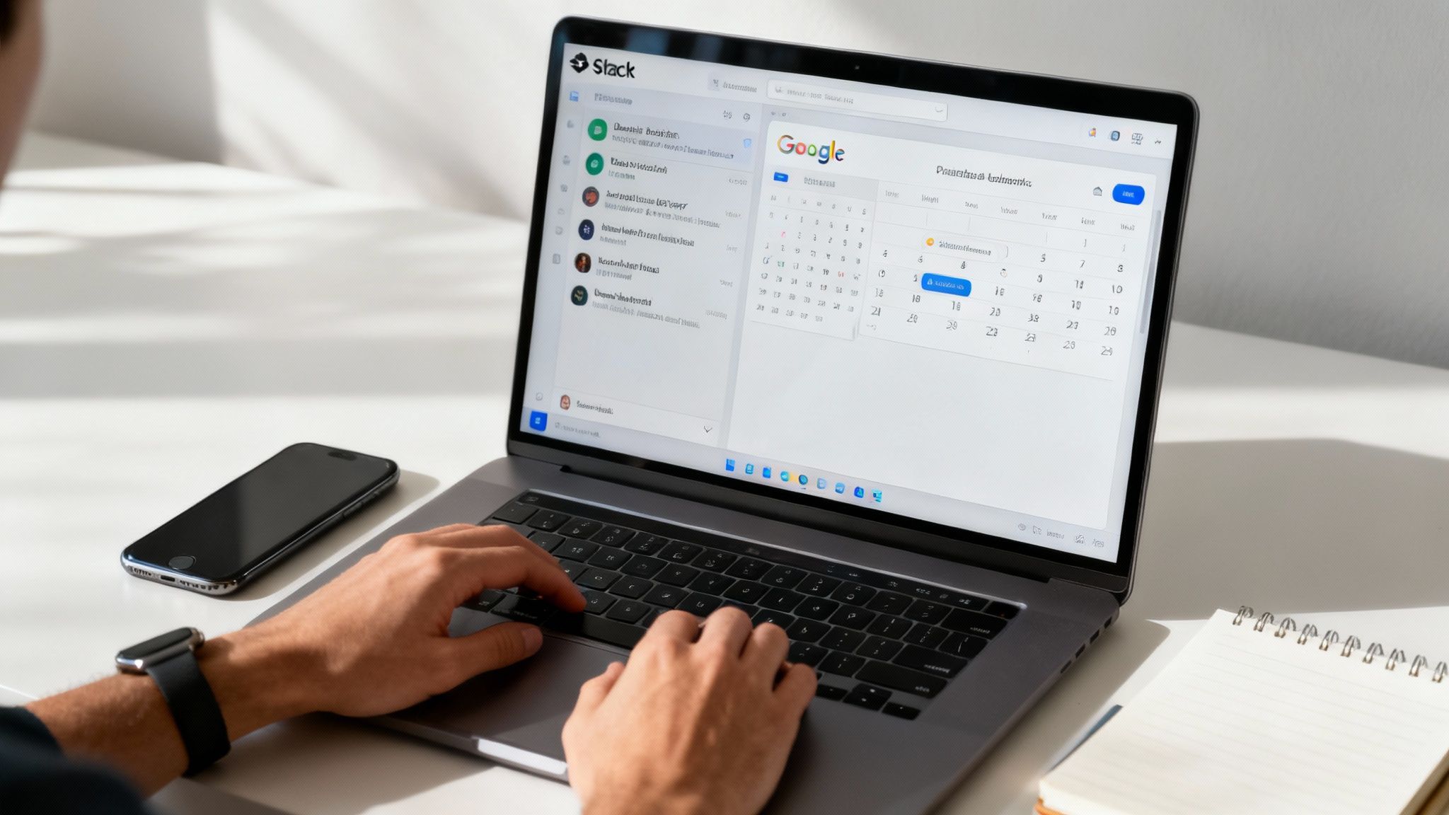 A person planning an event on a laptop, showing integration between different apps