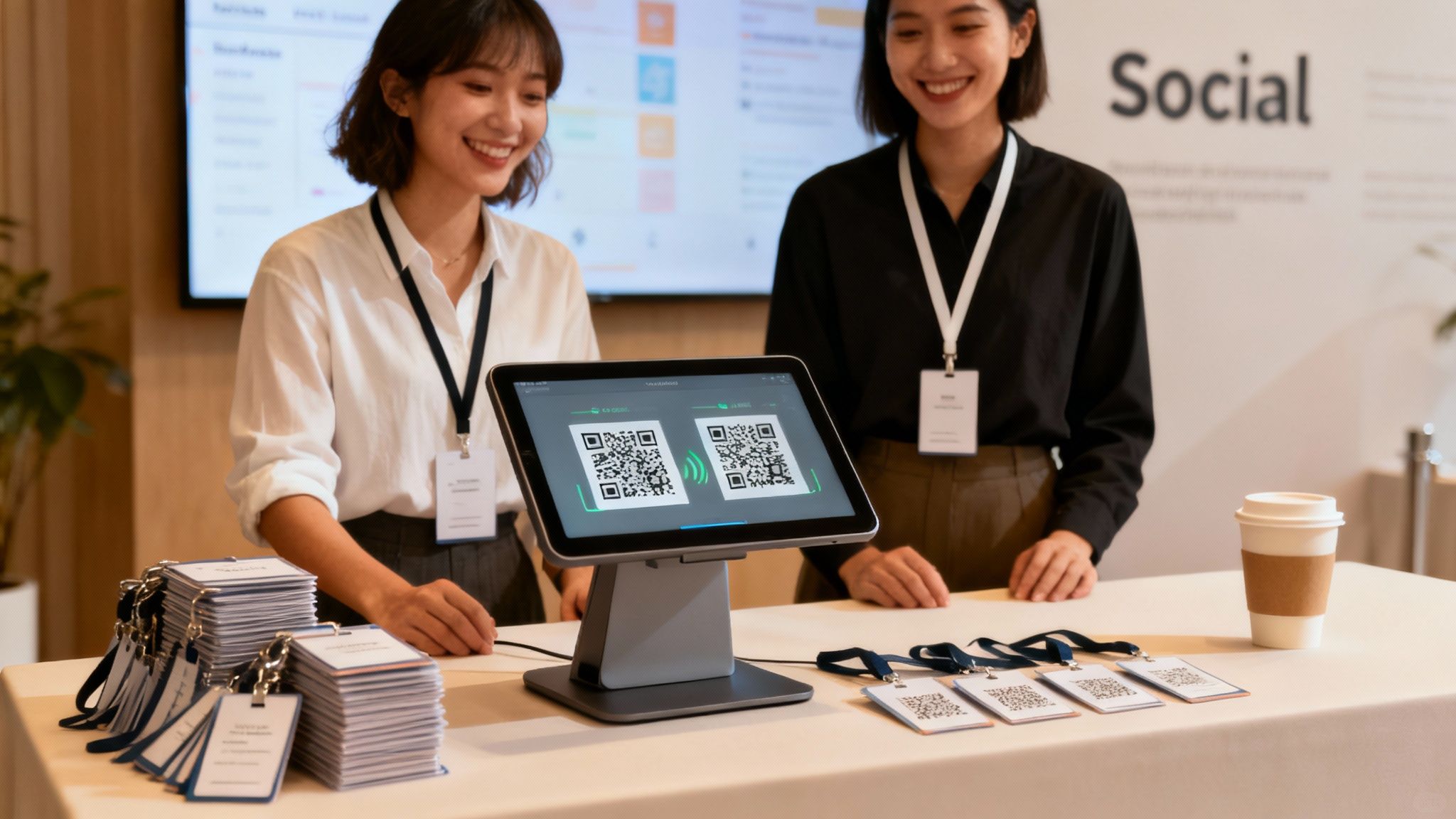 A group of engaged audience members listening to a speaker at a corporate event.
