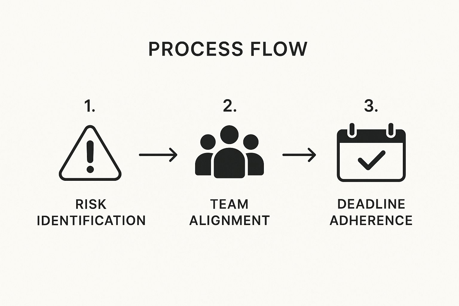 Infographic showing the process flow of using a checklist for risk identification, team alignment, and deadline adherence.
