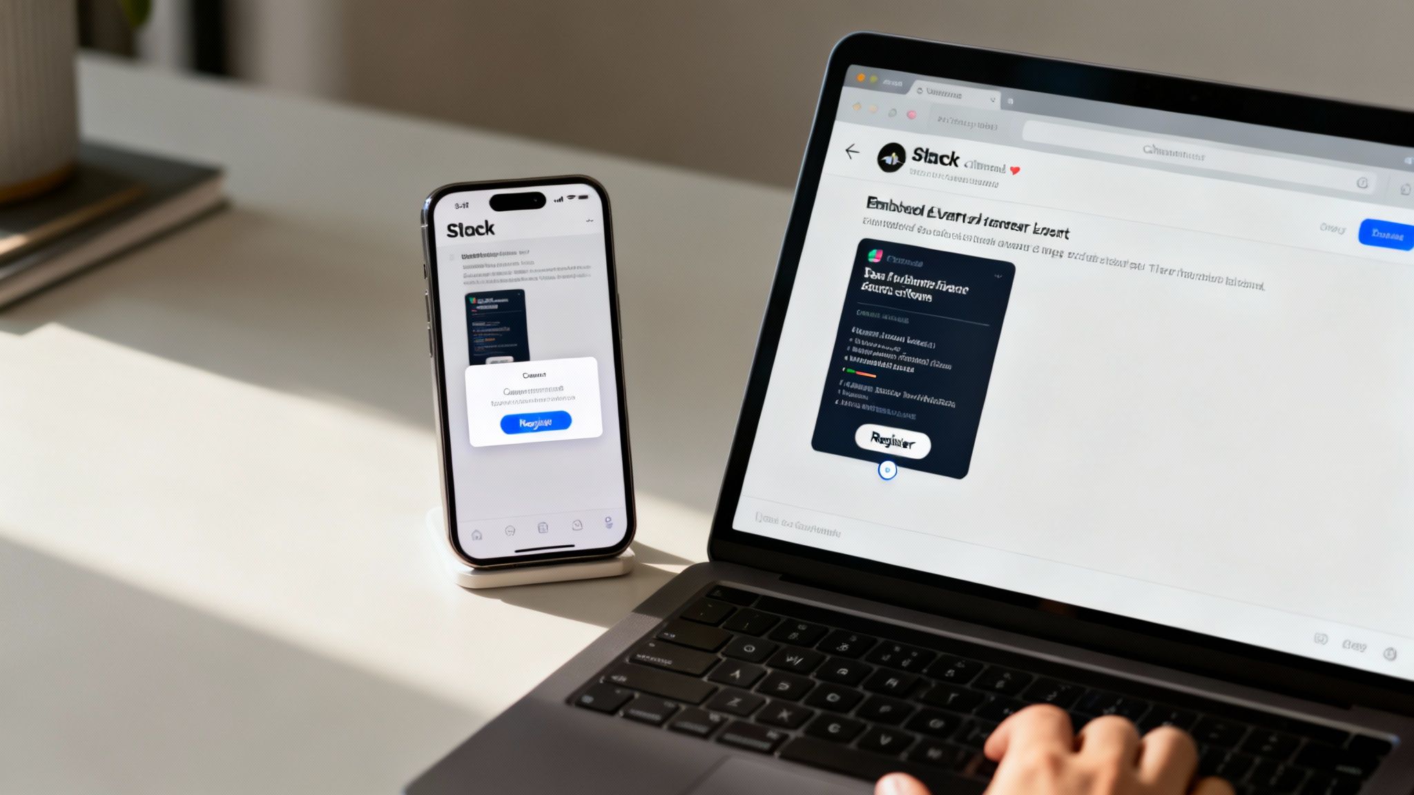 A woman using a laptop with an event registration form on the screen