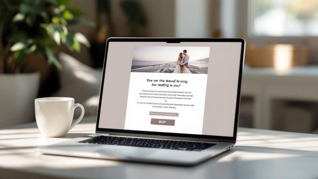 A person writing on a laptop with a focused expression, representing the craft of copywriting for an email event invitation.