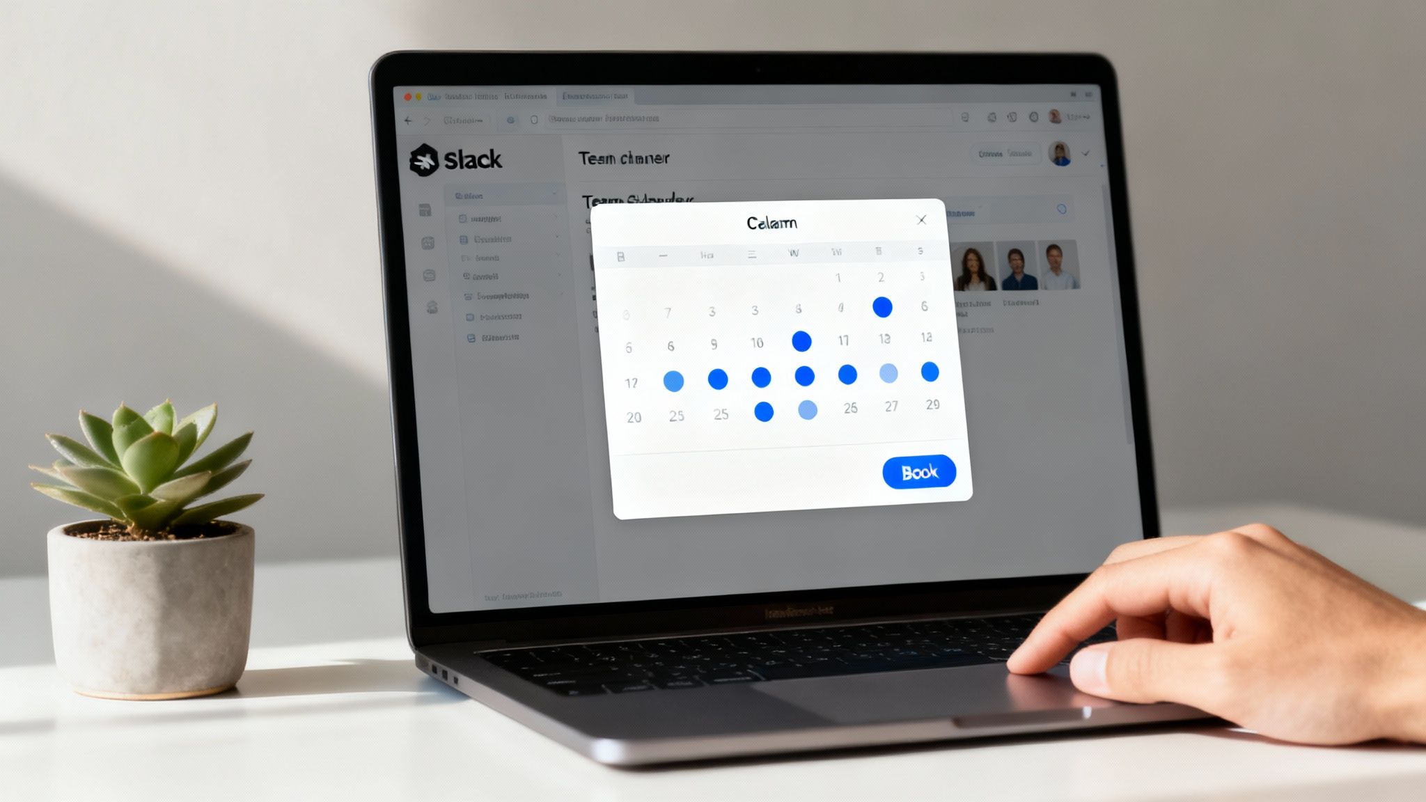 A team collaborating in Slack with calendar integration