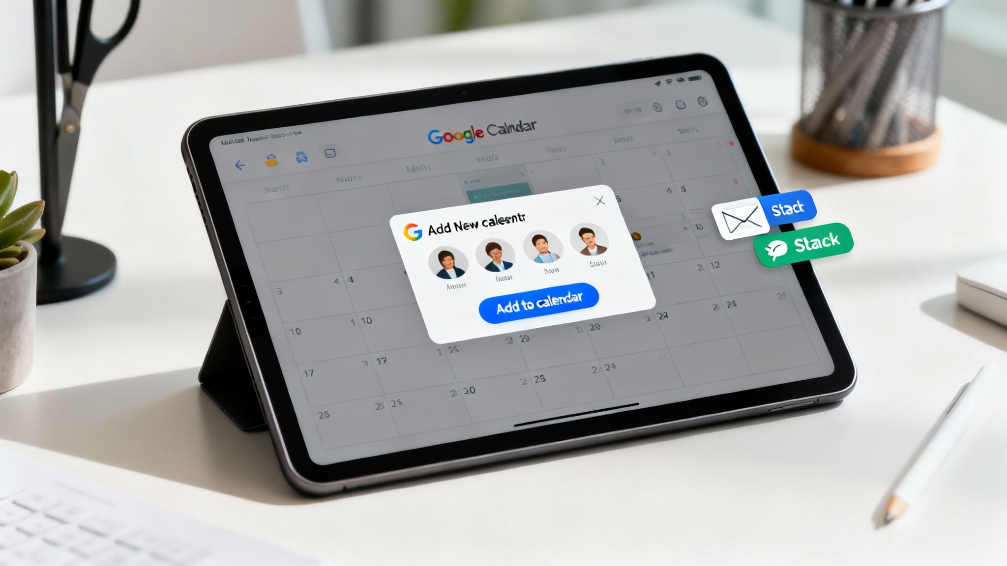 A calendar with event reminders on a desk.