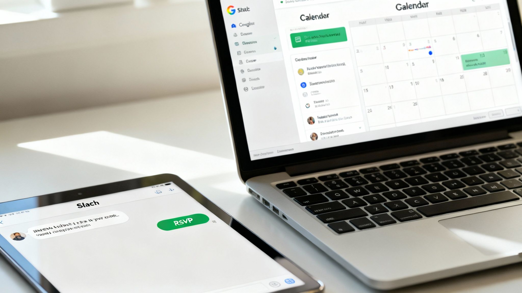 Screenshot from https://be-there.co showing the Be-There interface for creating a Slack event announcement