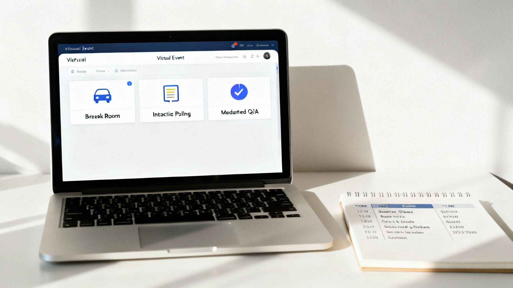 A person at a desk with multiple monitors, planning a virtual event agenda.