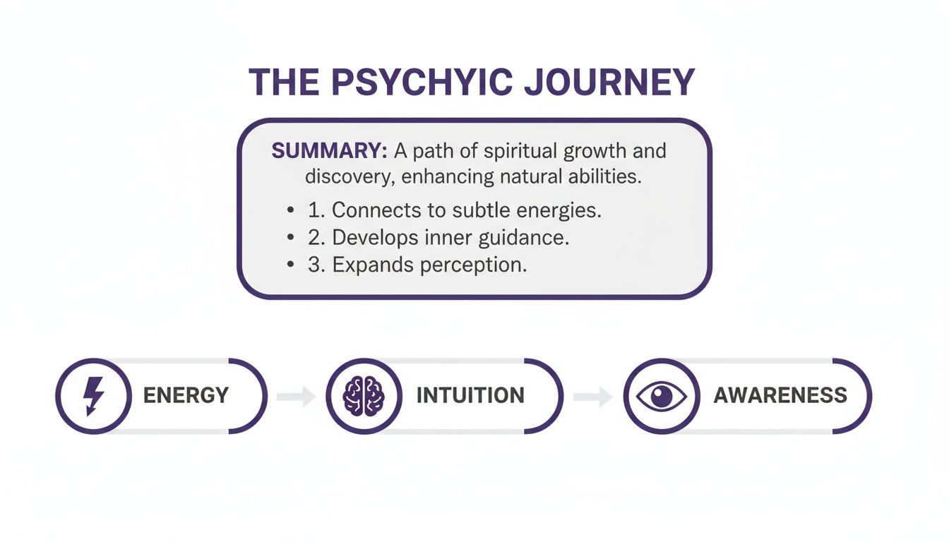 Diagram illustrating the psychic journey, showing energy, intuition, and awareness stages.