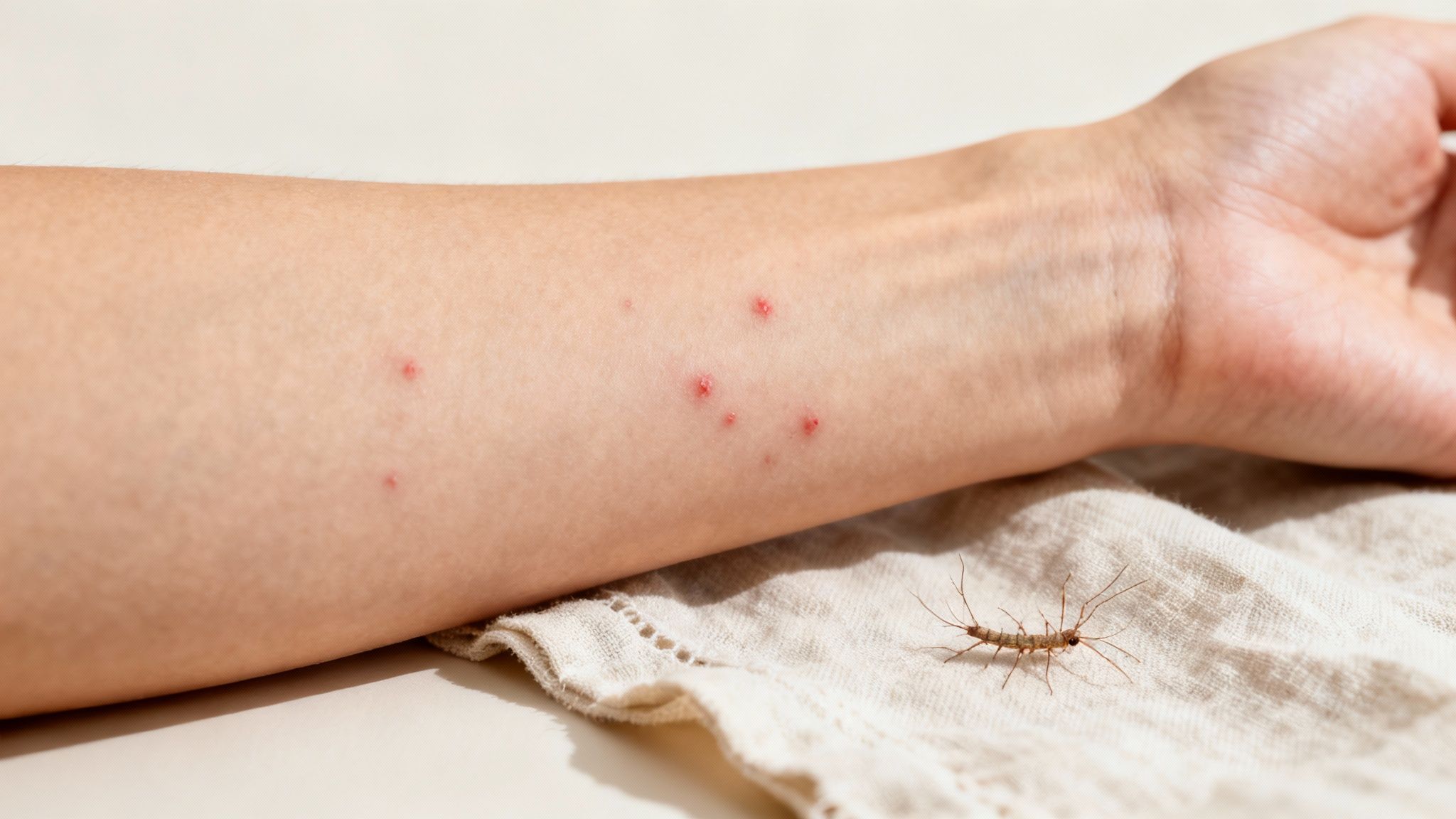 A close-up of a person's arm with an itchy, bumpy rash.