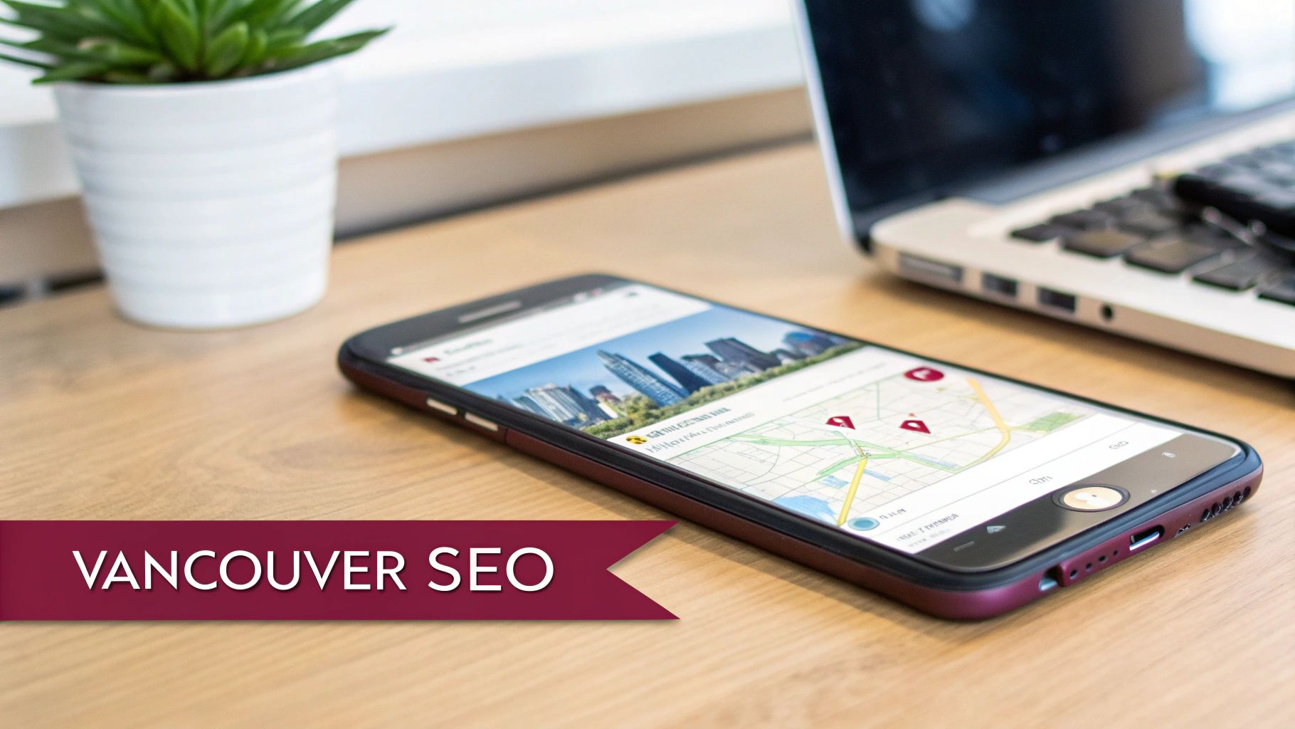 A scenic view of Vancouver's skyline and mountains, representing the local target market.