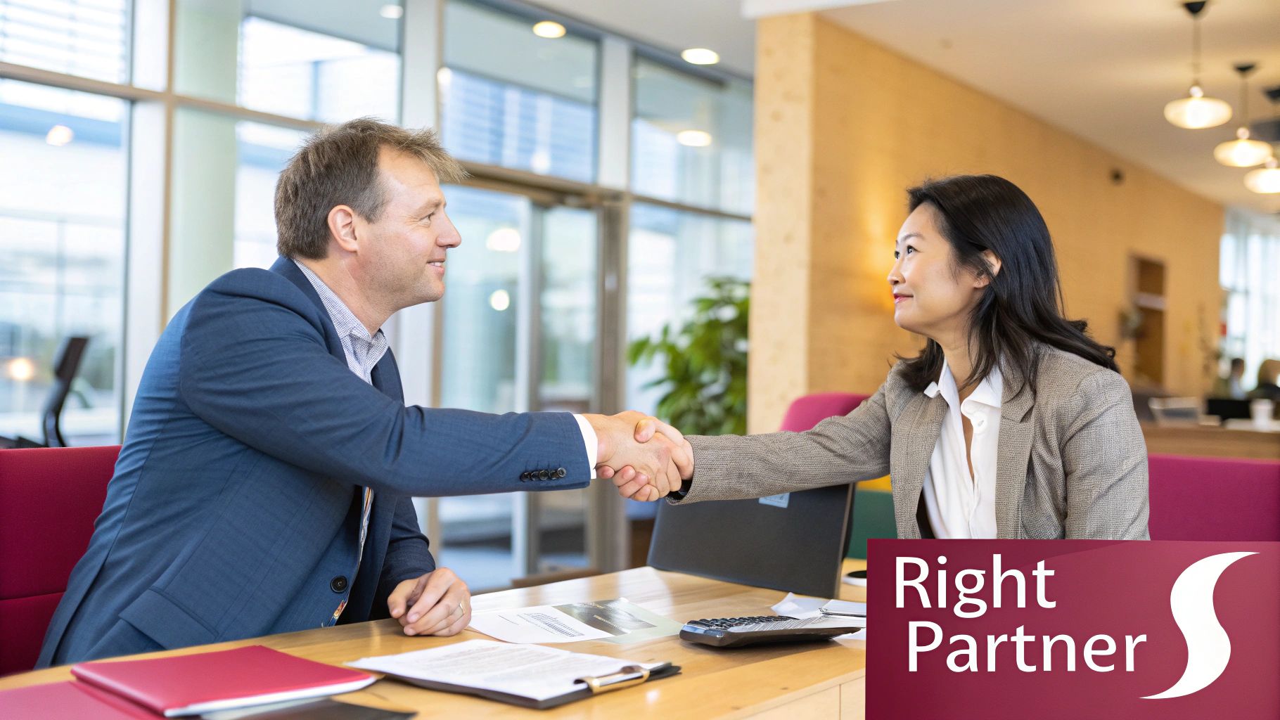 A team of professionals collaborating around a desk, symbolizing a dedicated and strategic partnership.