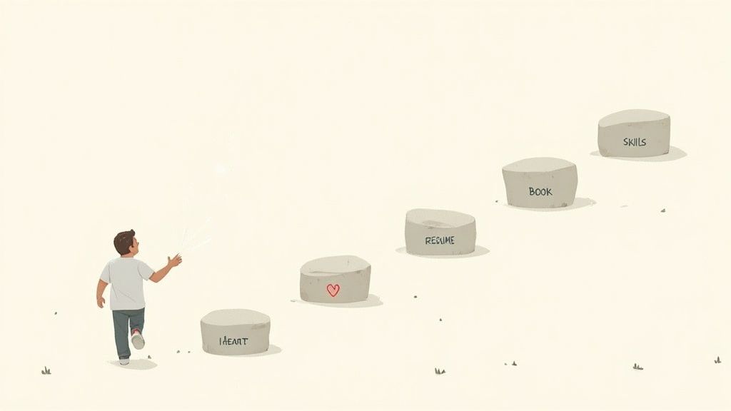 A person at a desk carefully writing in a planner, with sunlight streaming in, symbolizing a hopeful and organized approach to planning their career change.