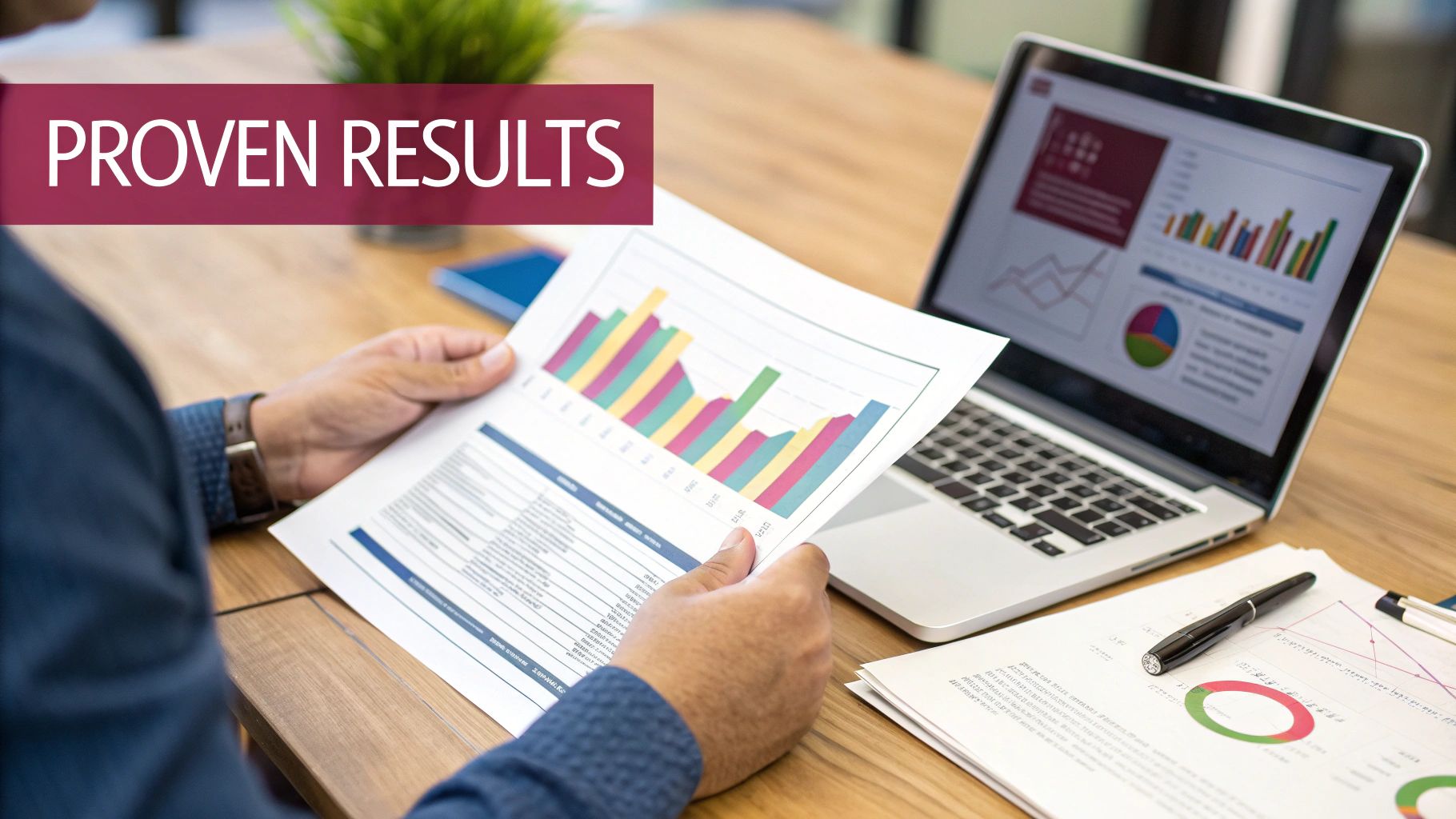 A close-up shot of a magnifying glass over a digital report, symbolizing the detailed vetting of an agency's performance.