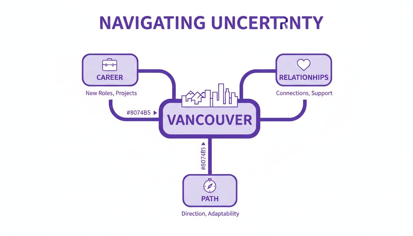 Mind map showing how to navigate uncertainty in Vancouver, covering career, relationships, and path.