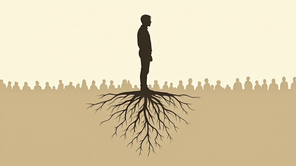 A symbolic image showing a tree with deep, intricate roots, representing the connection to ancestral history.