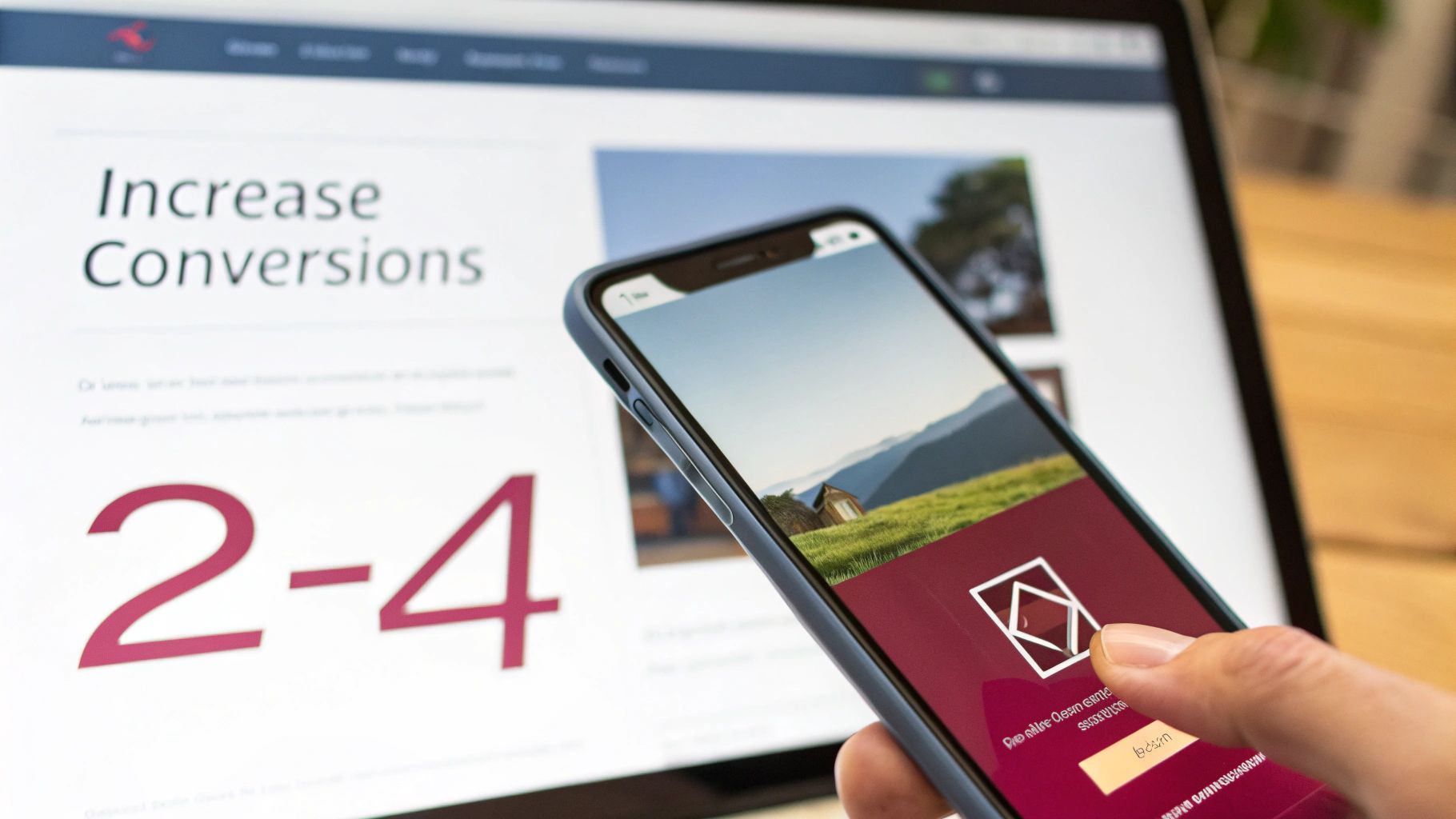 A person interacting with a conversion-optimized website on a tablet and phone.
