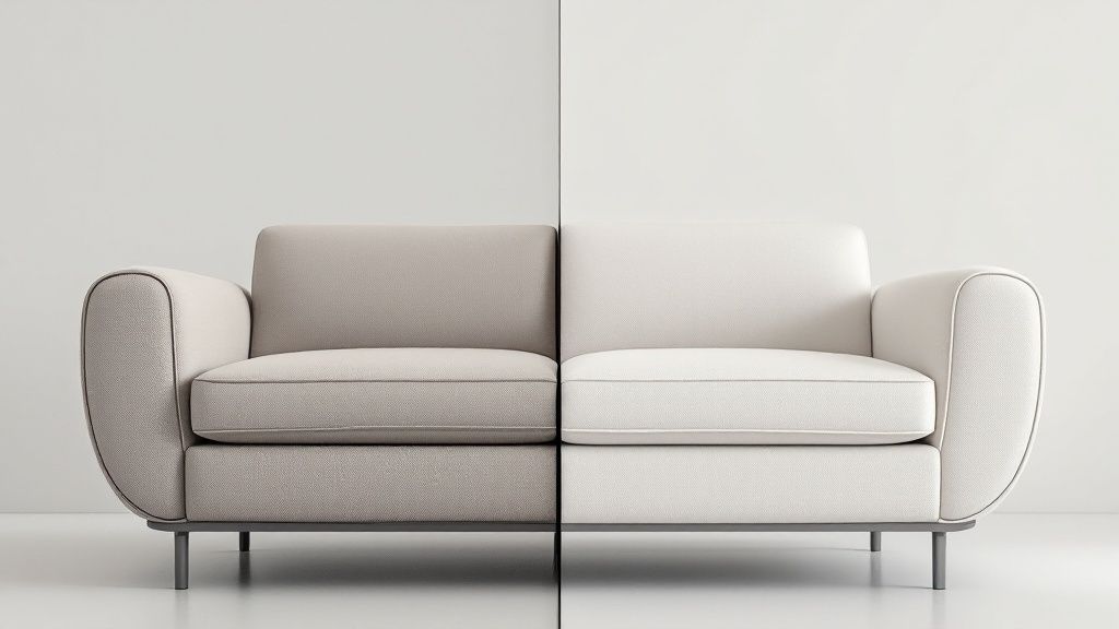 A person receiving a quote for upholstery cleaning on a tablet.